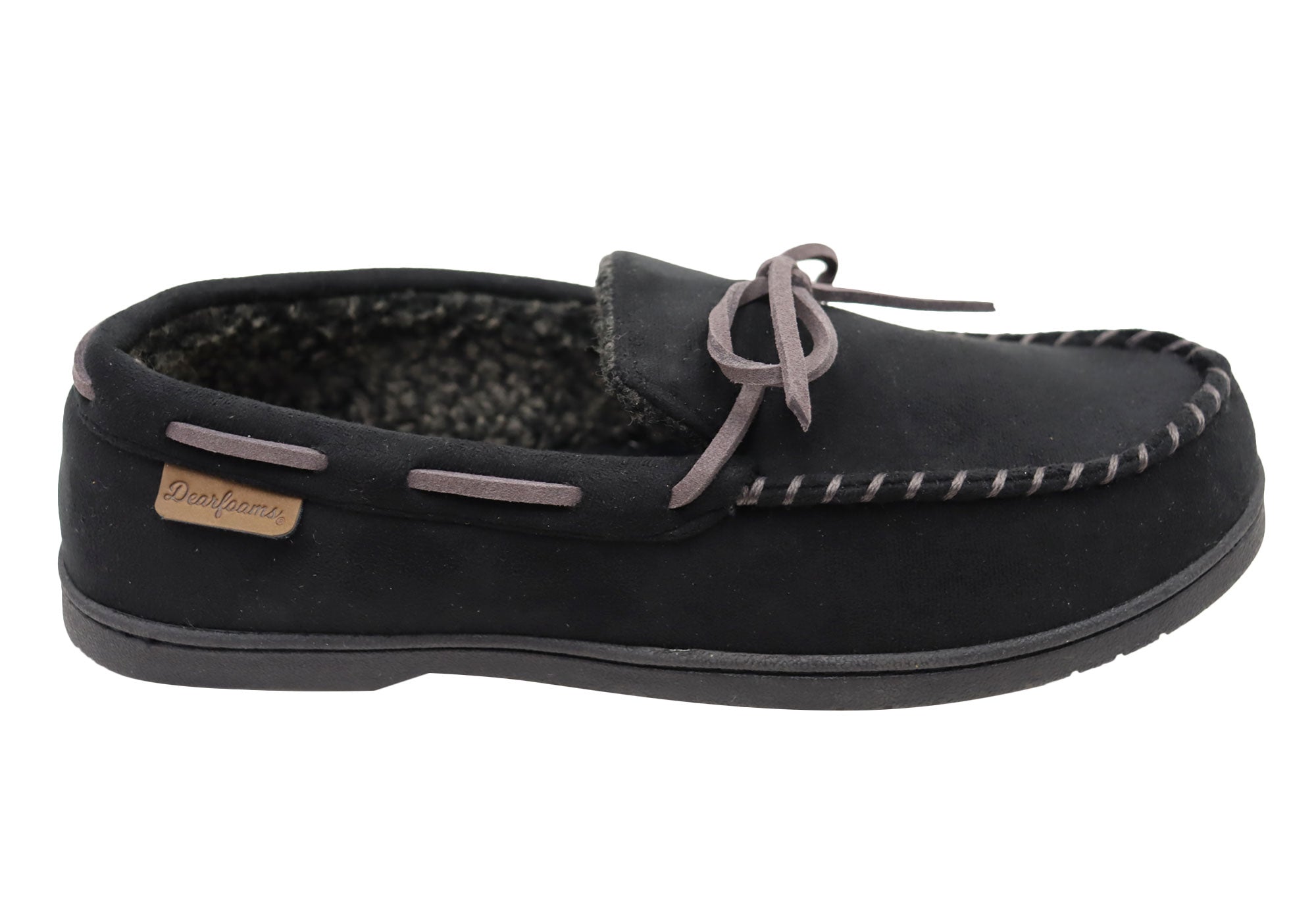Dearfoams Men's Microsuede Moccasin Slippers with Whipstitch & Tie - Comfortable House Shoes for Indoor Relaxation & Cozy Lounging