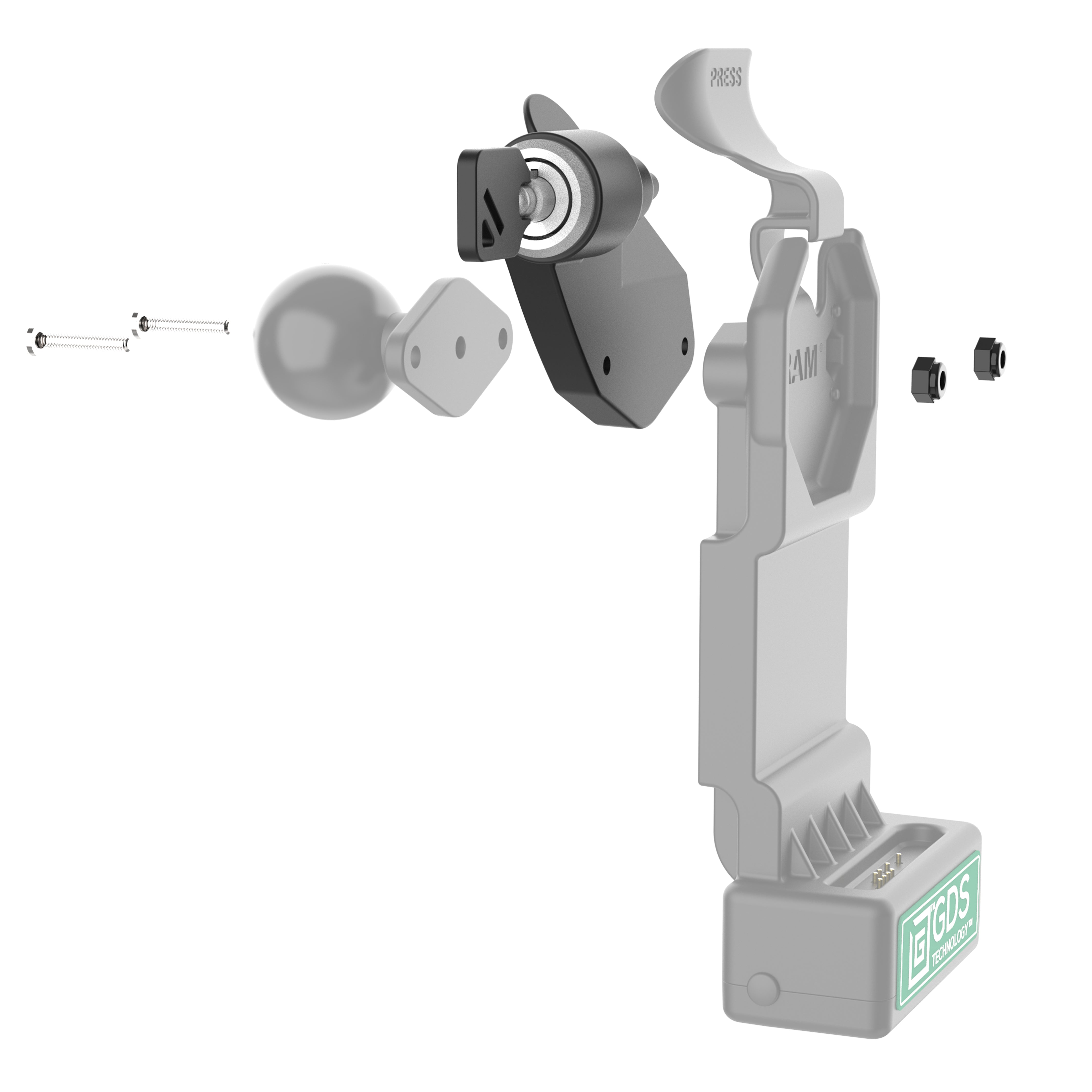 GDS® Uni Conn™ Left Facing Lock Adapter for Snap In Docks & Holders (RAM LOCK U1LLU) - Secure Mounting Solution for Truck, Boat & RV Accessories
