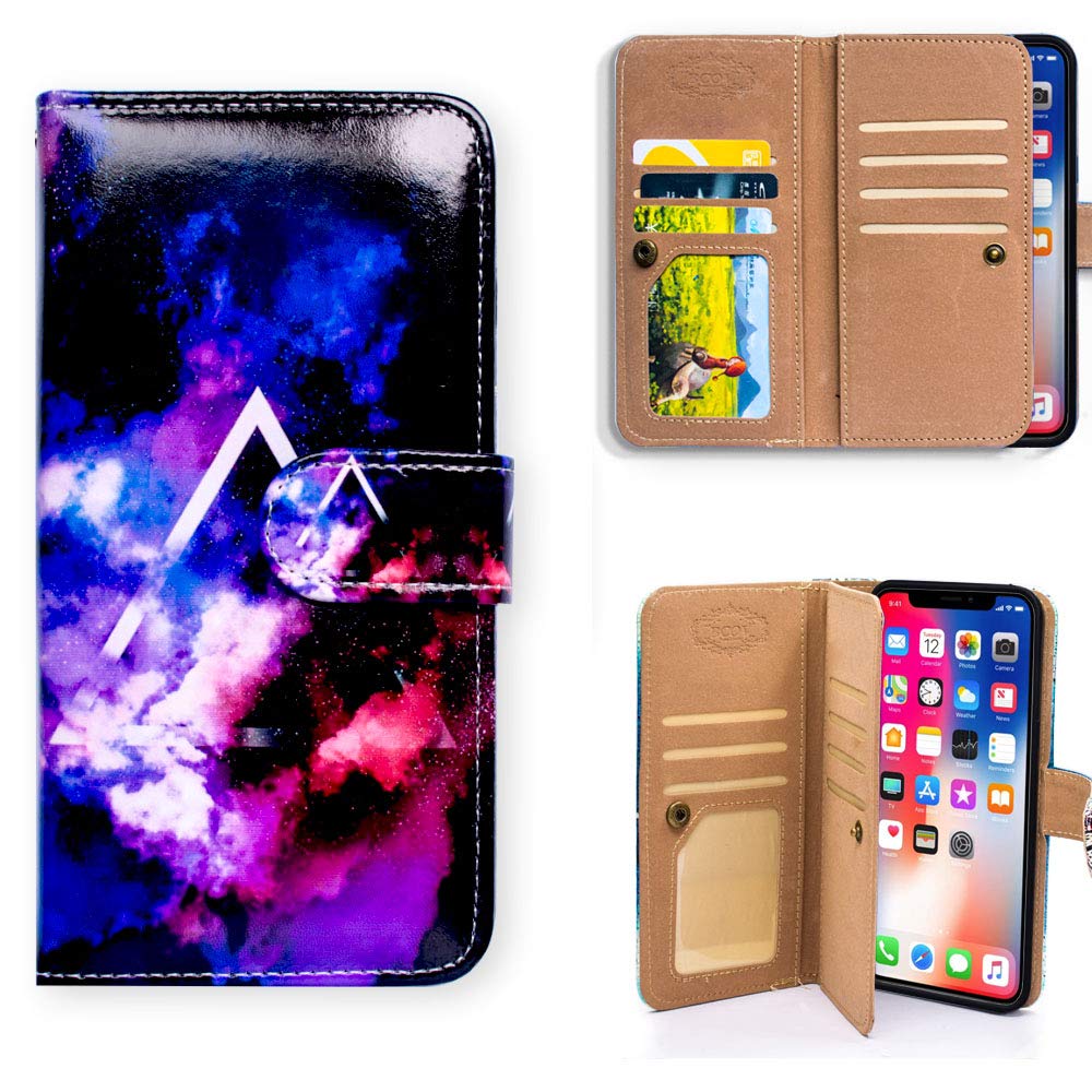 Premium PU Leather iPhone 11 Pro Max Wallet Case - Bcov Colorful Cloud Triangle Design with Card Slots, ID Holder & Wrist Strap | Shockproof Flip Folio Cover for Women & Men (Perfect for Travel, Work & Daily Use)