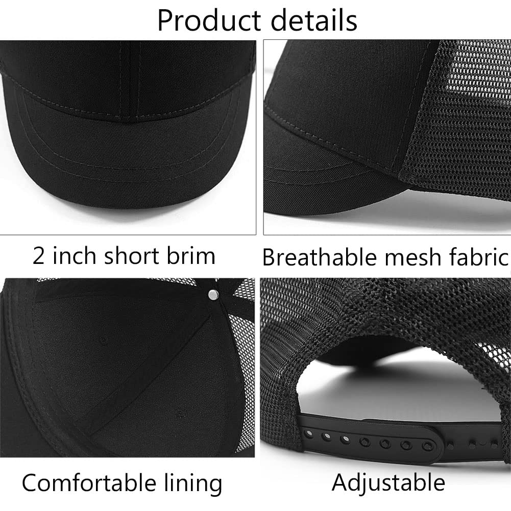 FASHIXD Plus Size Mesh Baseball Cap - Breathable Short Bill Trucker Hat for Men & Women, Adjustable Sports Running Hat for Summer Outdoor Activities, Hiking, and Casual Wear