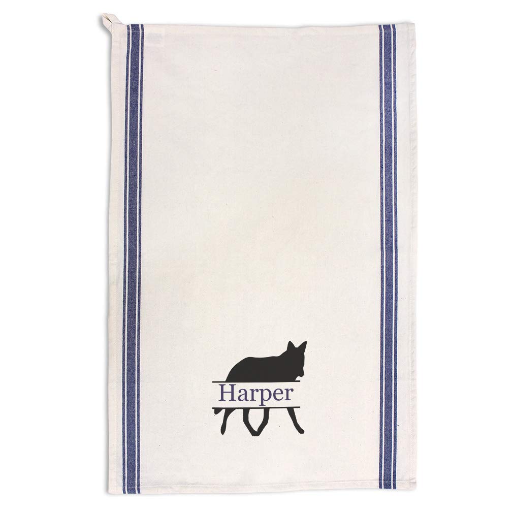 Personalized Wolf Wildlife Kitchen Towels - Custom Name Dish Towels, Blue Stripe - Perfect for Home Decor & Cleaning Supplies, Great Gift for Animal Lovers