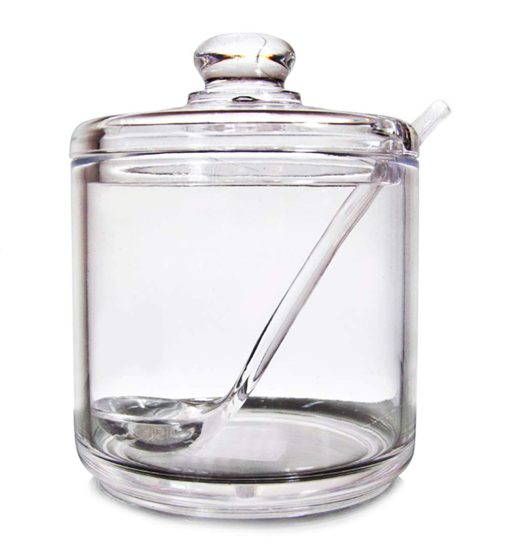 Clear Acrylic Sugar Bowl with Lid & Spoon - Spice Jar, Salt Storage Container, Seasoning Pot for Kitchen, Dining Table, Coffee & Tea Station - BPA Free, Airtight Design