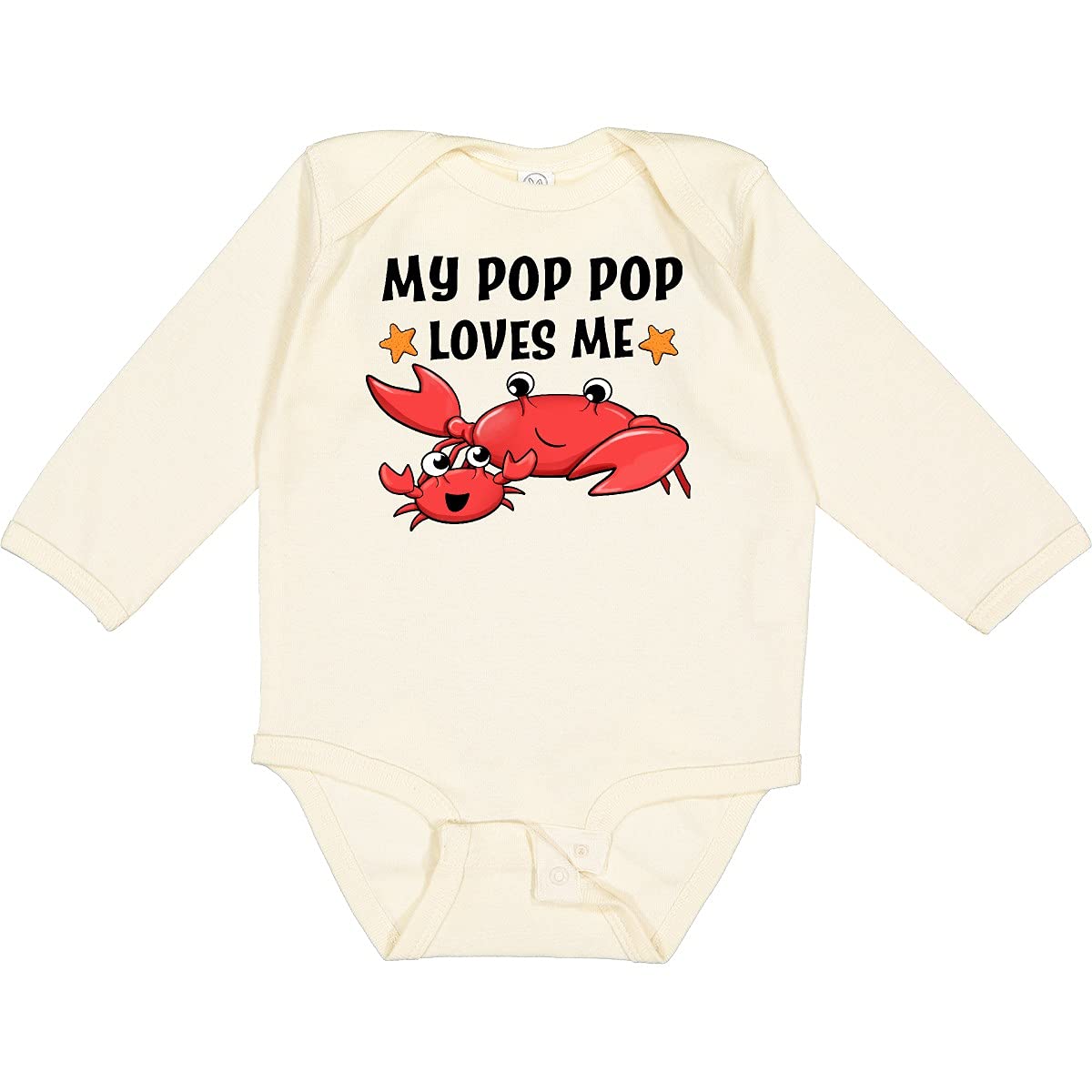 Inktastic My Pop Pop Loves Me - Adorable Crab Family Long Sleeve Baby Bodysuit | Perfect for Family Photos, Beach Outings & Grandparents Day Gifts
