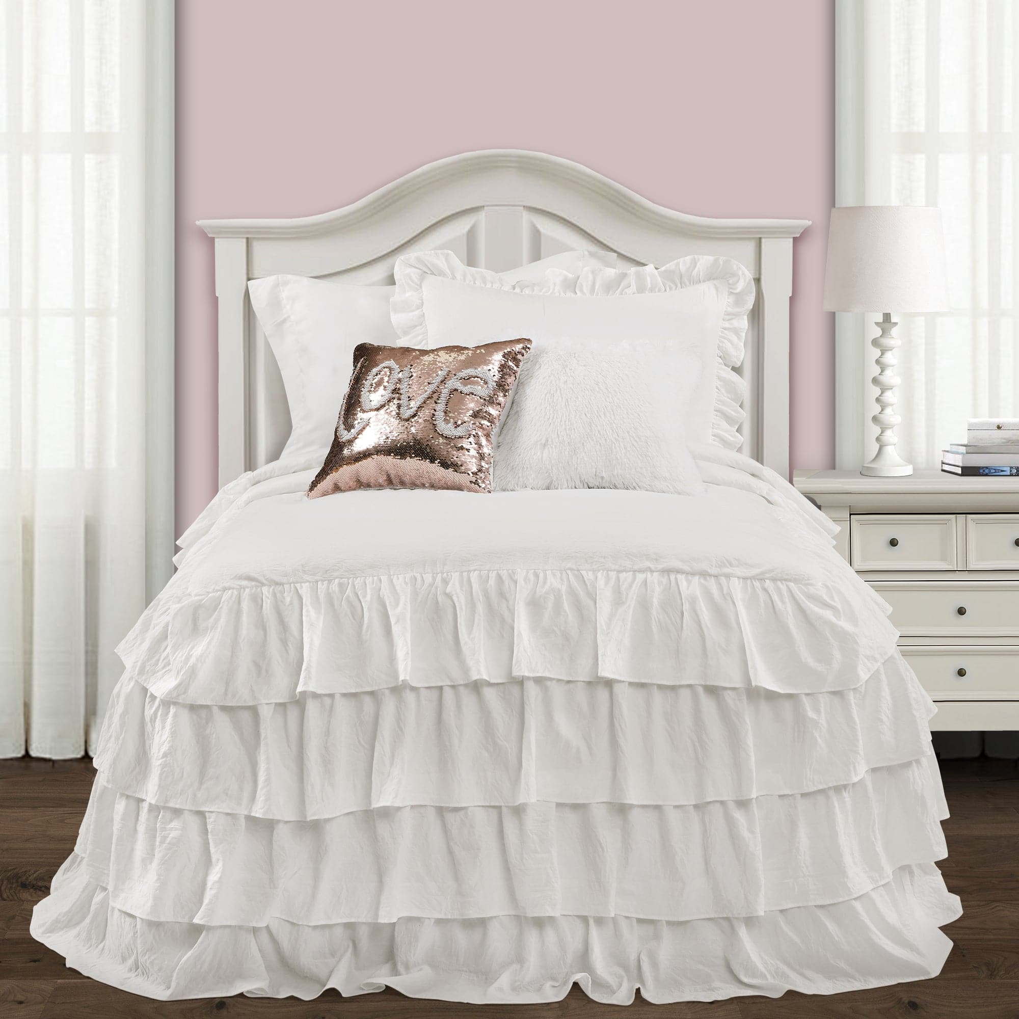 Allison Ruffle Skirt Bedspread Set - Elegant Floral Printed Queen Size Bedding with Ruffled Skirt | Perfect for Master Bedroom, Guest Room & Vacation Home Decor