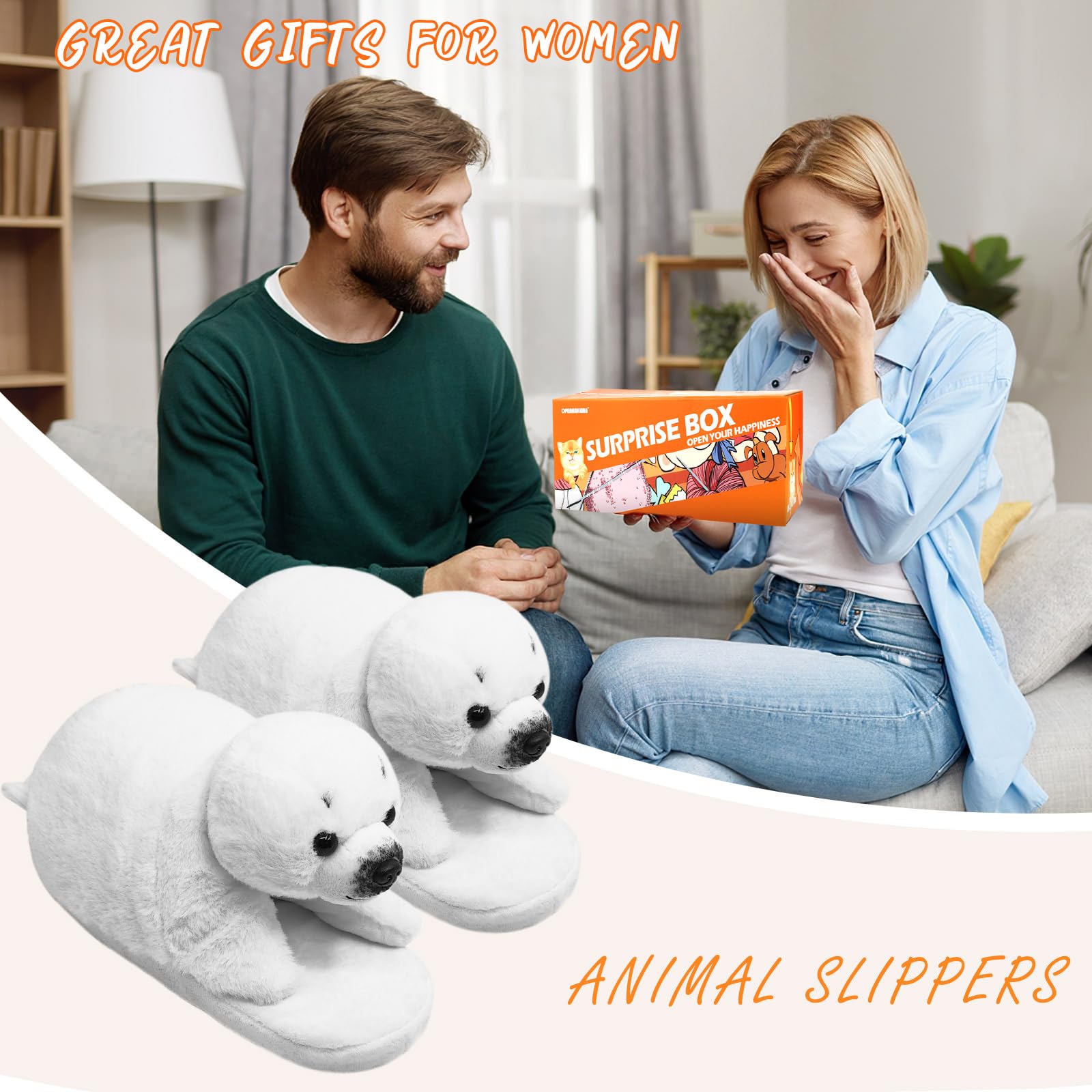 Funny Animal Slippers for Women - Cartoon Cute Fluffy House Slippers with Soft Memory Foam, Cozy Cotton Indoor Slides | Perfect Birthday Gift for Her, Best for Relaxing at Home & Spa Days