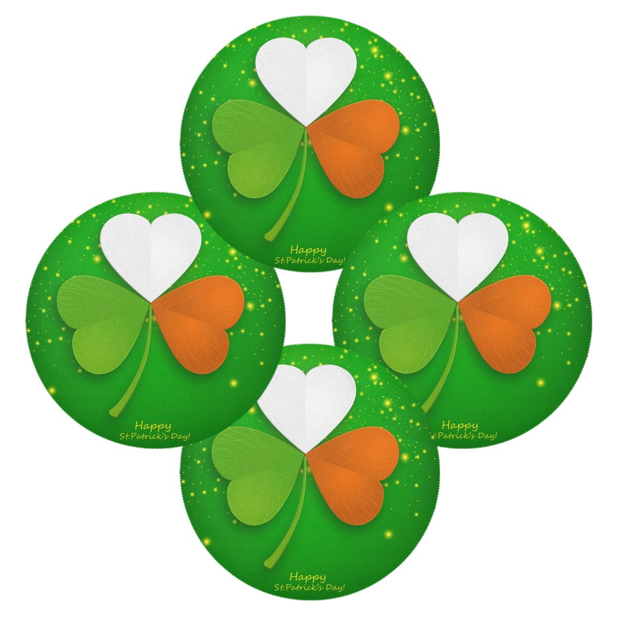 St. Patrick's Day Clover Leaf Placemats Set - 15.4 Inch Holiday Dining Table Mats for Home Decor, Kitchen & Party Celebration