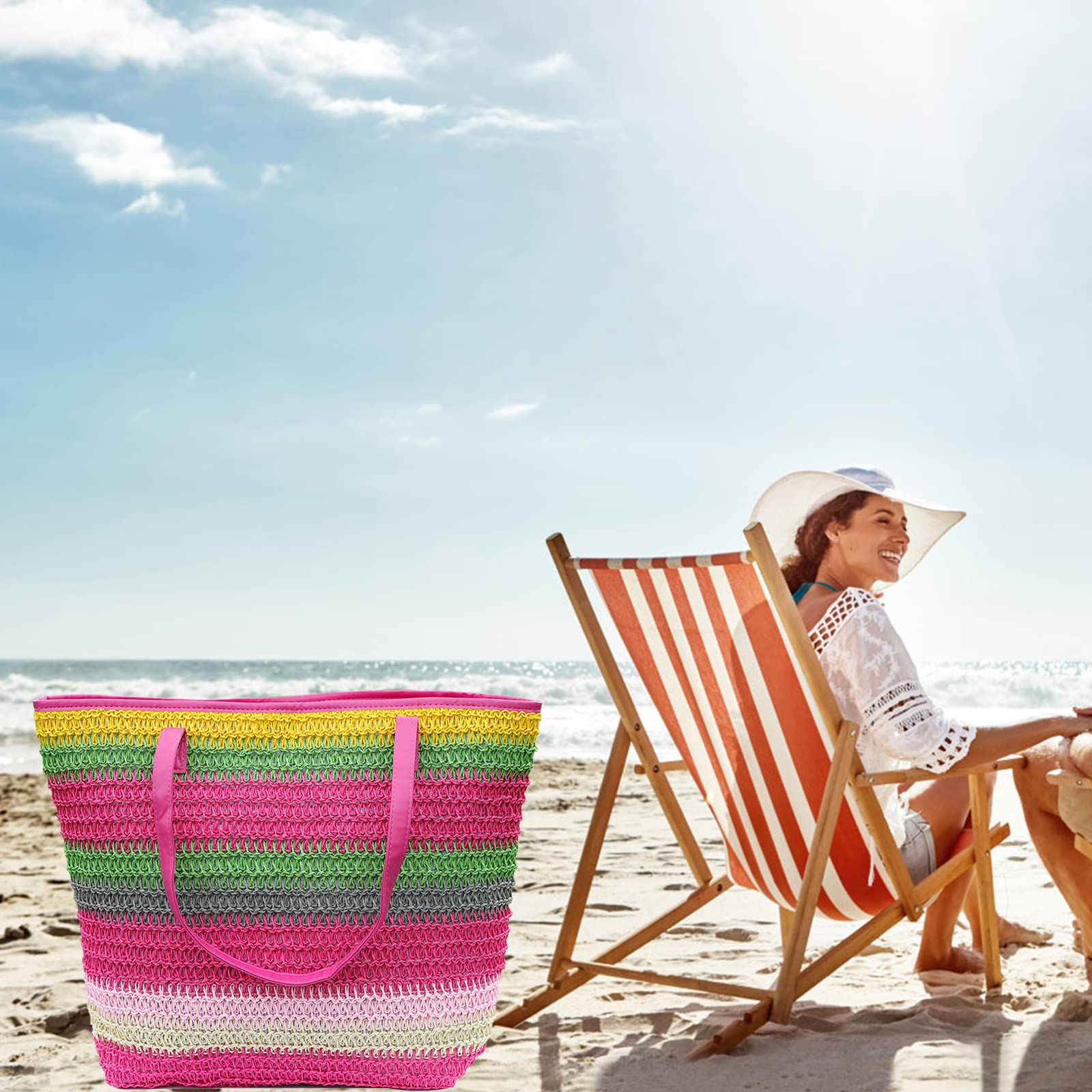 Waterproof Large Canvas Straw Beach Tote Bag for Women - Oversized Pool & Travel Shoulder Handbag - Perfect for Beach Vacations, Swimming, and Summer Outings