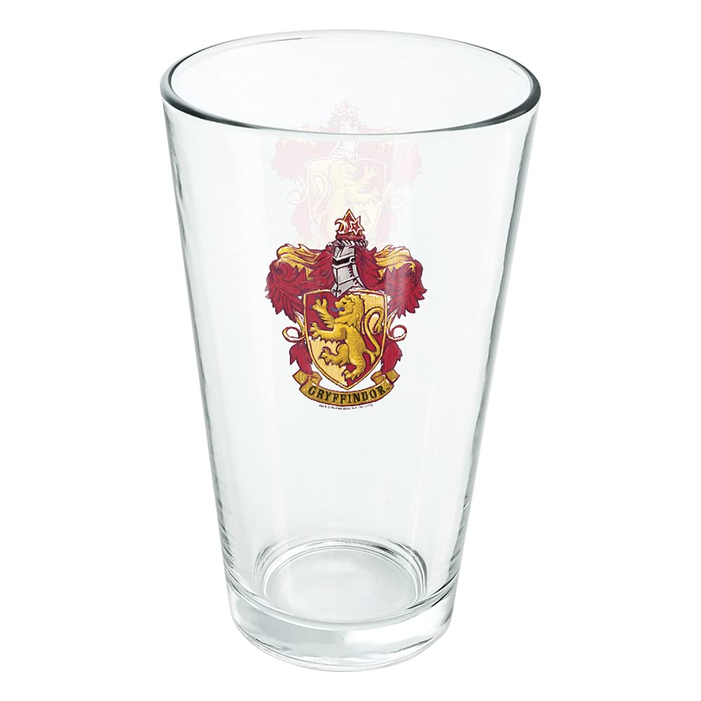 Harry Potter Gryffindor Painted Crest 16 oz Pint Glass - Official Licensed Tempered Glass Mug for Beer, Soda & Water - Perfect Wizarding World Gift for Fans - Great for Parties, Movie Nights & Collectibles