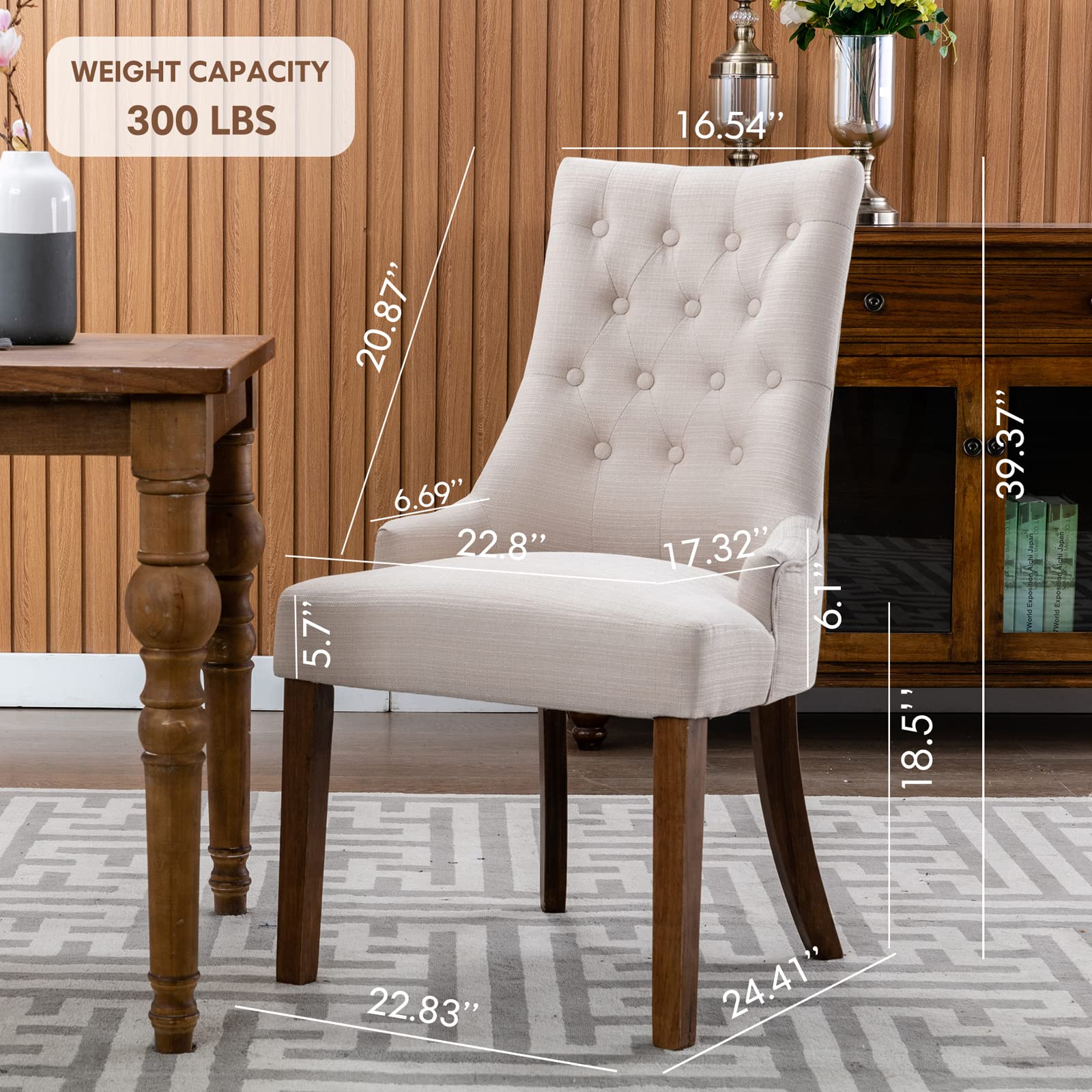COLAMY Set of 4 Wingback Upholstered Dining Chairs - Tufted Button Fabric Side Chairs for Dining Room, Living Room & Kitchen - Comfortable Home Seating - Beige - Perfect for Family Dinners, Entertaining Guests & Cozy Home Decor