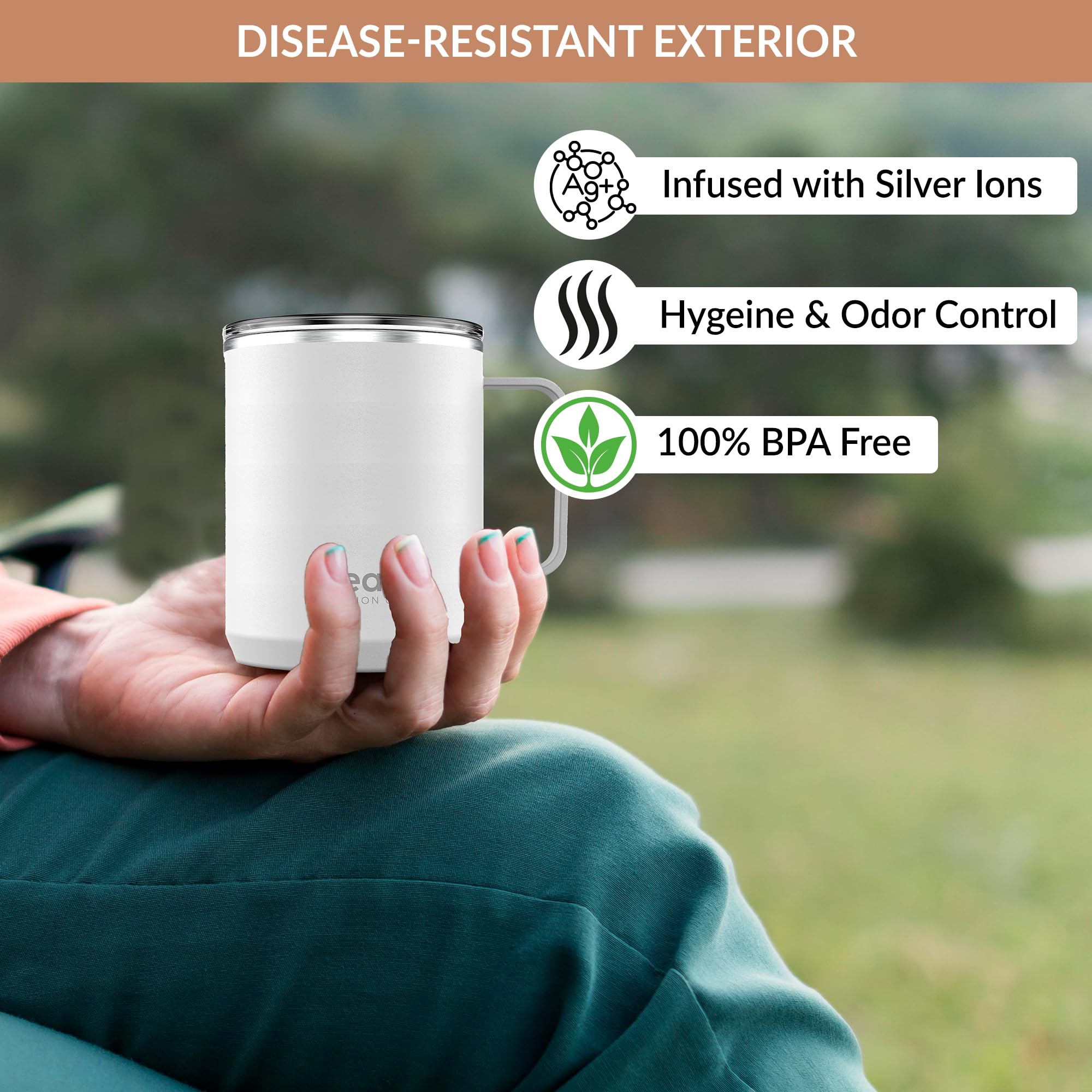 Premium Insulated Coffee Tumbler - 12oz Double Wall Vacuum Travel Mug with Ceramic Lining & Leak-Proof Lid - Keeps Hot/Cold for Hours - Perfect for Commuting, Office, Hiking & Outdoor Activities (White)