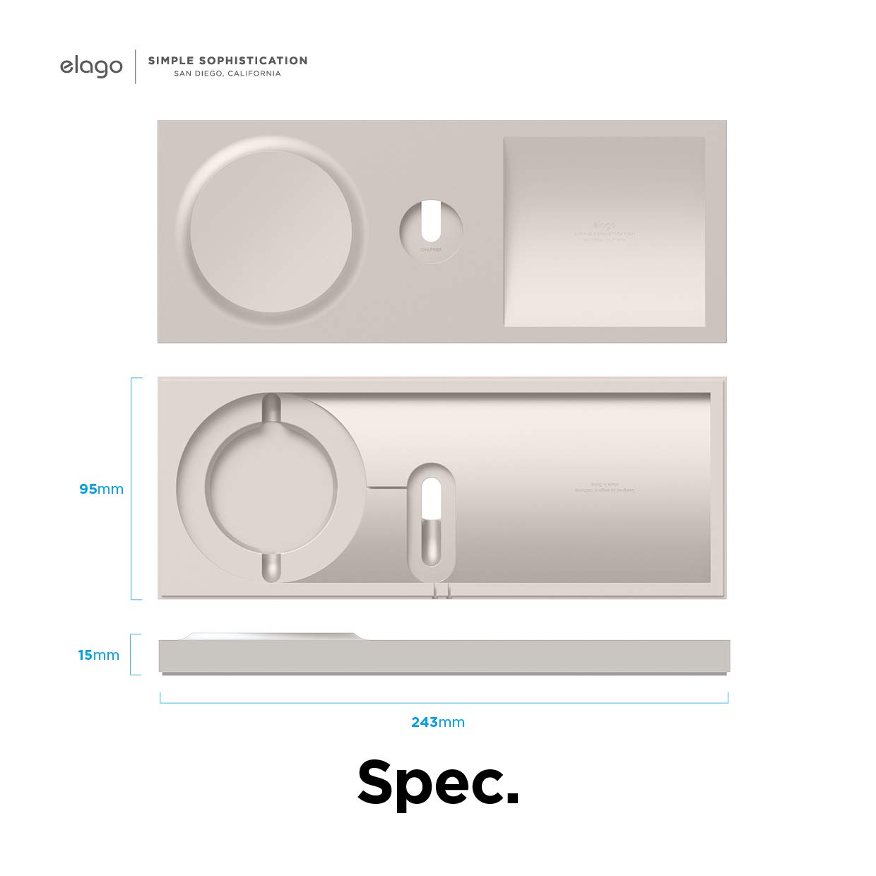 elago MagSafe Charging Tray Duo - Compatible with iPhone 16/15/14/13/12, Apple Watch & AirPods Wireless Charging Stand | Organize Your Nightstand, Office Desk or Travel Essentials | Stone Design (Charging Cable Not Included)