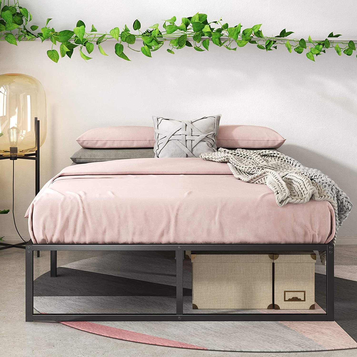 Zinus Queen Bed Frame 14 Inch – Heavy Duty Steel Platform Bed with Underbed Storage, No Box Spring Needed, Easy Assembly – Perfect for Small Spaces, Guest Rooms & Apartments