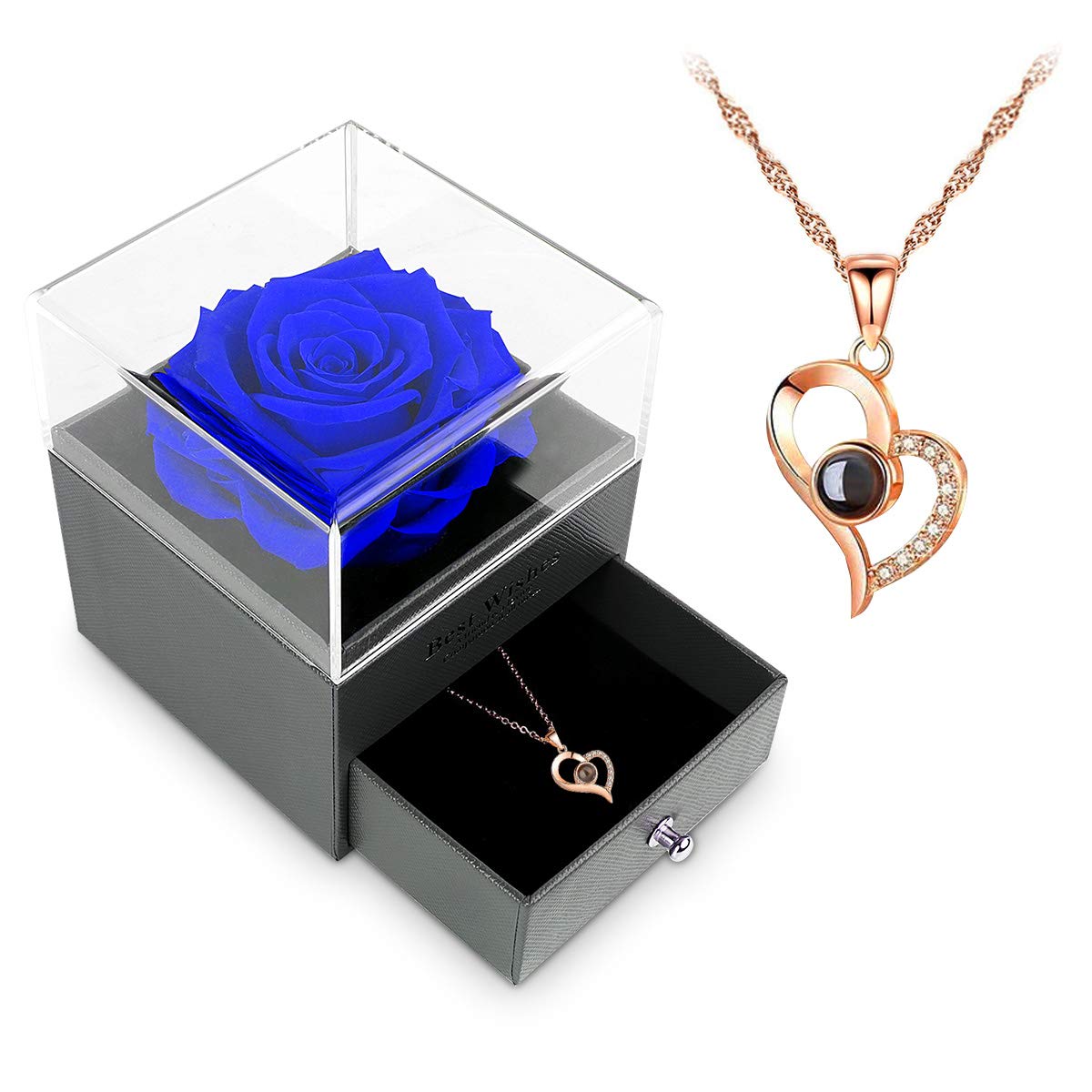 Preserved Rose Necklace Gift for Mom - Eternal Rose Jewelry with 'I Love You' Engraving, Blue Keepsake for Mother's Day, Anniversary, Birthday - Perfect Gift from Daughter or Son for Wife, Girlfriend, or Special Woman - Ideal for Romantic Occasions & Heartfelt Surprises