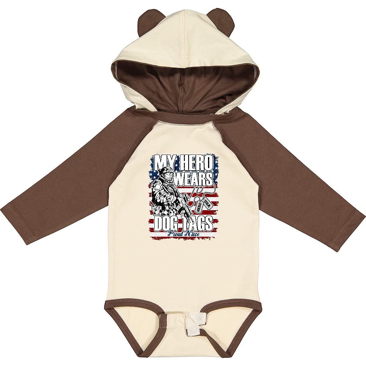 Inktastic Proud Military Dog Tags Flag Niece Long Sleeve Baby Bodysuit - Patriotic Outfit for Infants, Veterans Day & Military Apparel Gift