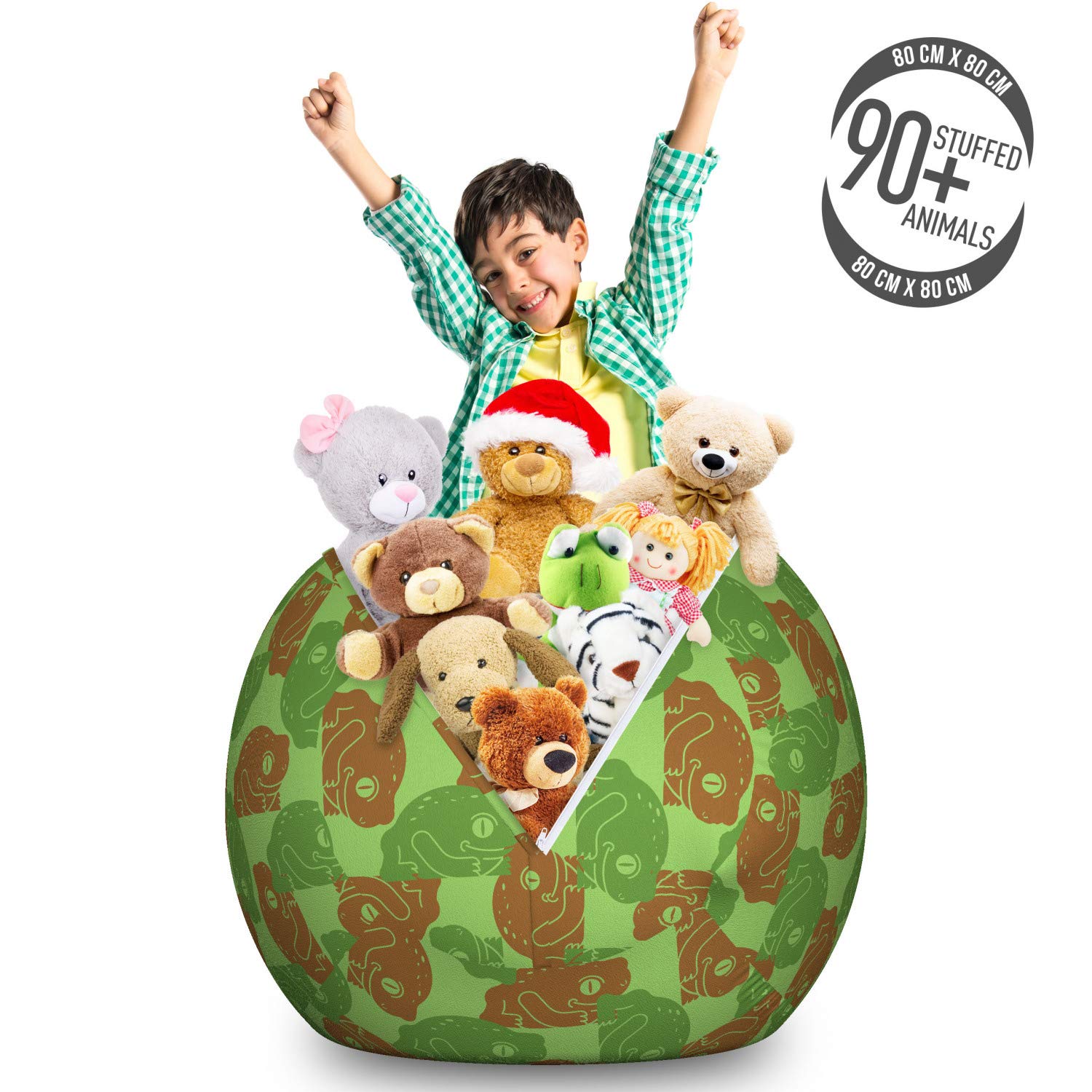 Ambesonne Large Washable Stuffed Animal Storage Bag Chair - Repeating Abstract Camouflage Frog Design in Caramel Fern Green | Kids' Room Organizer, Toy Storage Solution for Bedrooms & Playrooms