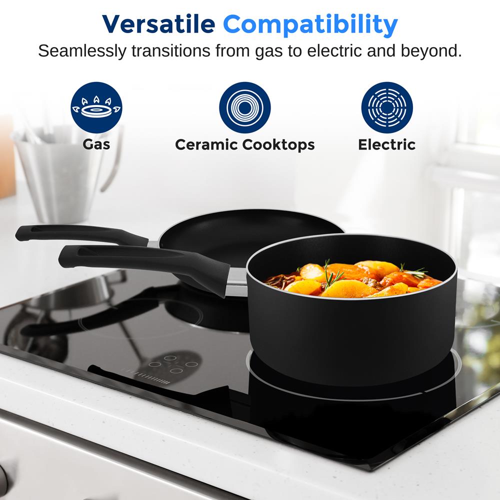 Premium 12-Piece Non-Stick Cookware Set - Pots & Pans for Induction, Gas & Electric Stoves | Perfect for Frying, Boiling & Sauteing | Ideal Home Kitchen Essentials for Cooking Enthusiasts