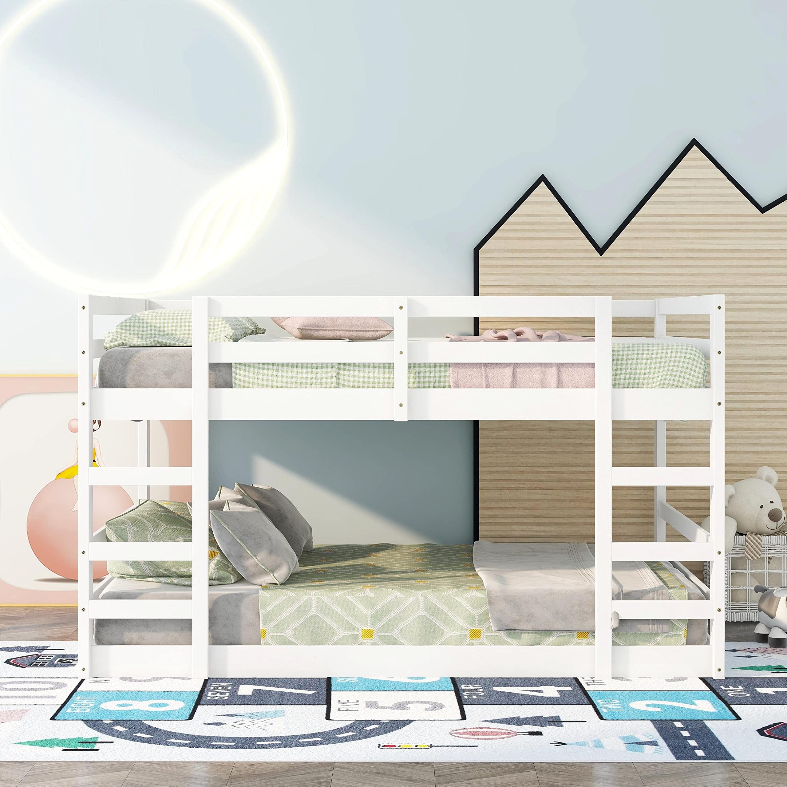 Kids Twin Over Twin Bunk Bed with Stairs & Guardrails - Space-Saving for Boys & Girls Bedrooms