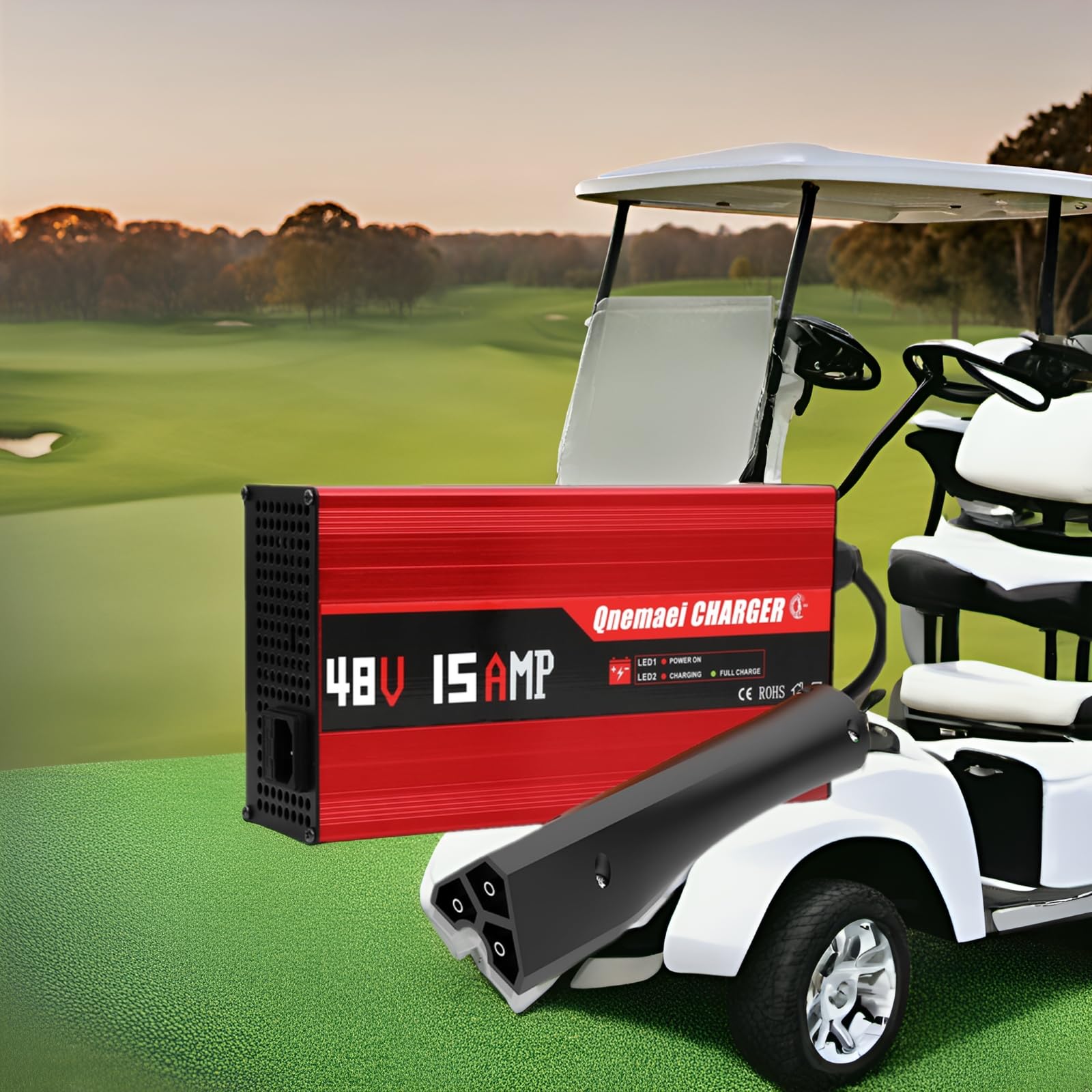 15 Amp 48 Volt Golf Cart Battery Charger for EZGO RXV - Trickle Charge & Fast 4-6H Full Charge - Compatible with Lead Acid Batteries - Replacement for EZGO Charger 48V - Perfect for Golf Course, RV Parks & Home Use