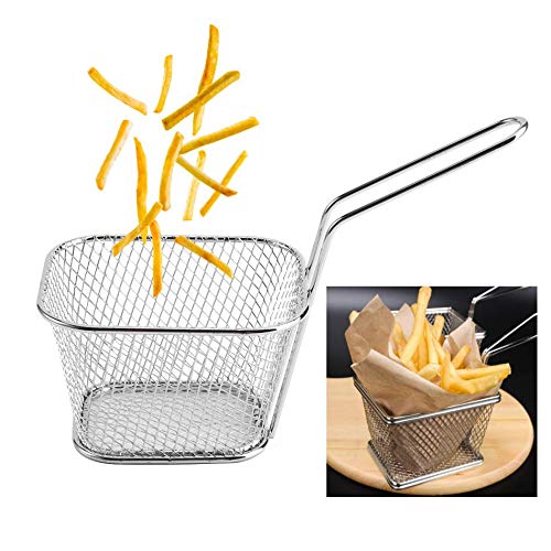 Stainless Steel Frying Basket - French Fry Holder & Strainer Net for Potatoes, Chips & Chicken - Durable Cooking Tool for Deep Frying - Perfect for Home Kitchens, Restaurants & Fast Food Shops (1Pcs)