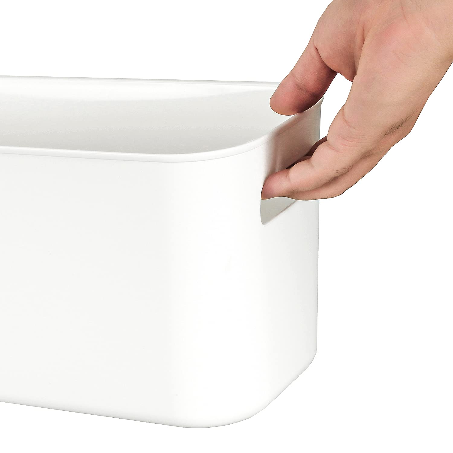 Yopay 6-Pack White Plastic Storage Bins with Handles for Shelves & Pantry Organization - Perfect for Hand Soaps, Body Wash, Shampoos, Lotions, Towels, Cosmetics, Snacks & Spices | Ideal for Bathroom, Kitchen & Closet Storage