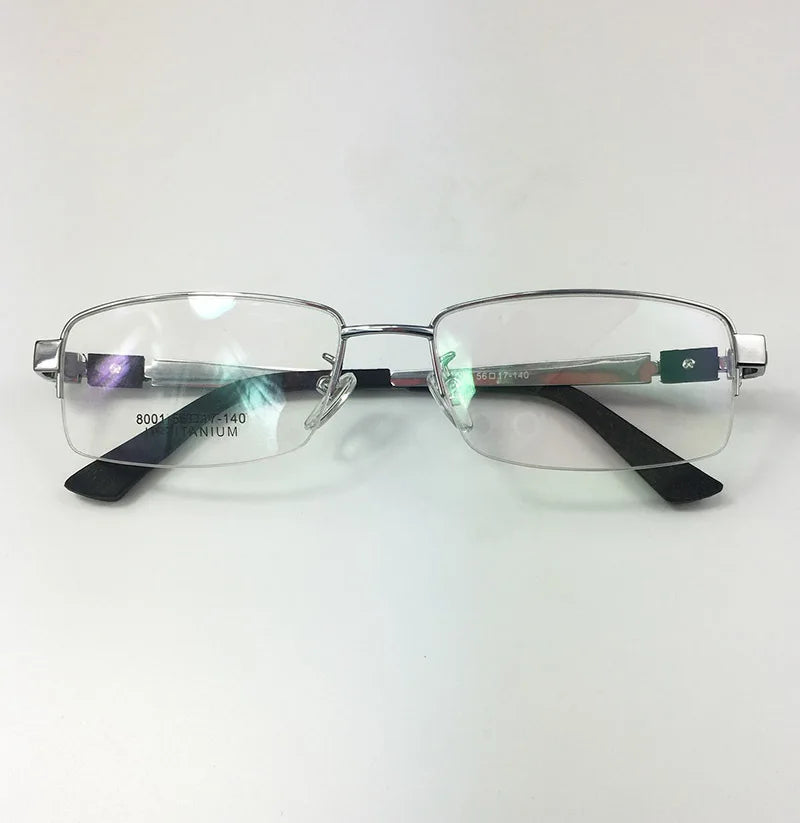 Brightzone Men's Semi-Rimless Big Square Titanium Frame Glasses 428001 - Lightweight Durable Eyewear for Work, Reading & Fashion