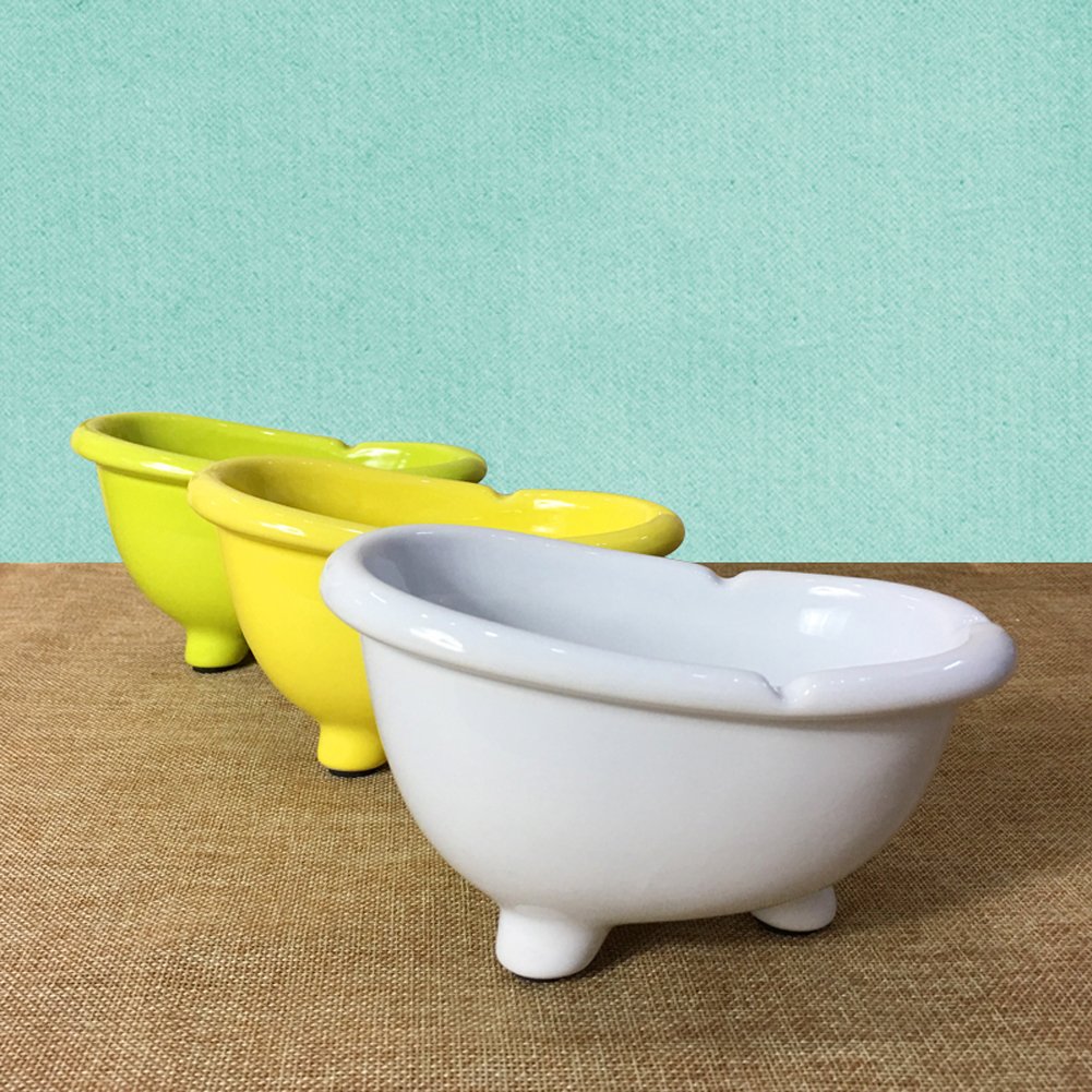 Mini Ceramic Bathtub-Shaped Flower Pot & Cigarette Ashtray - Yellow - Perfect for Home Decor, Office Desk, and Outdoor Smoking Areas
