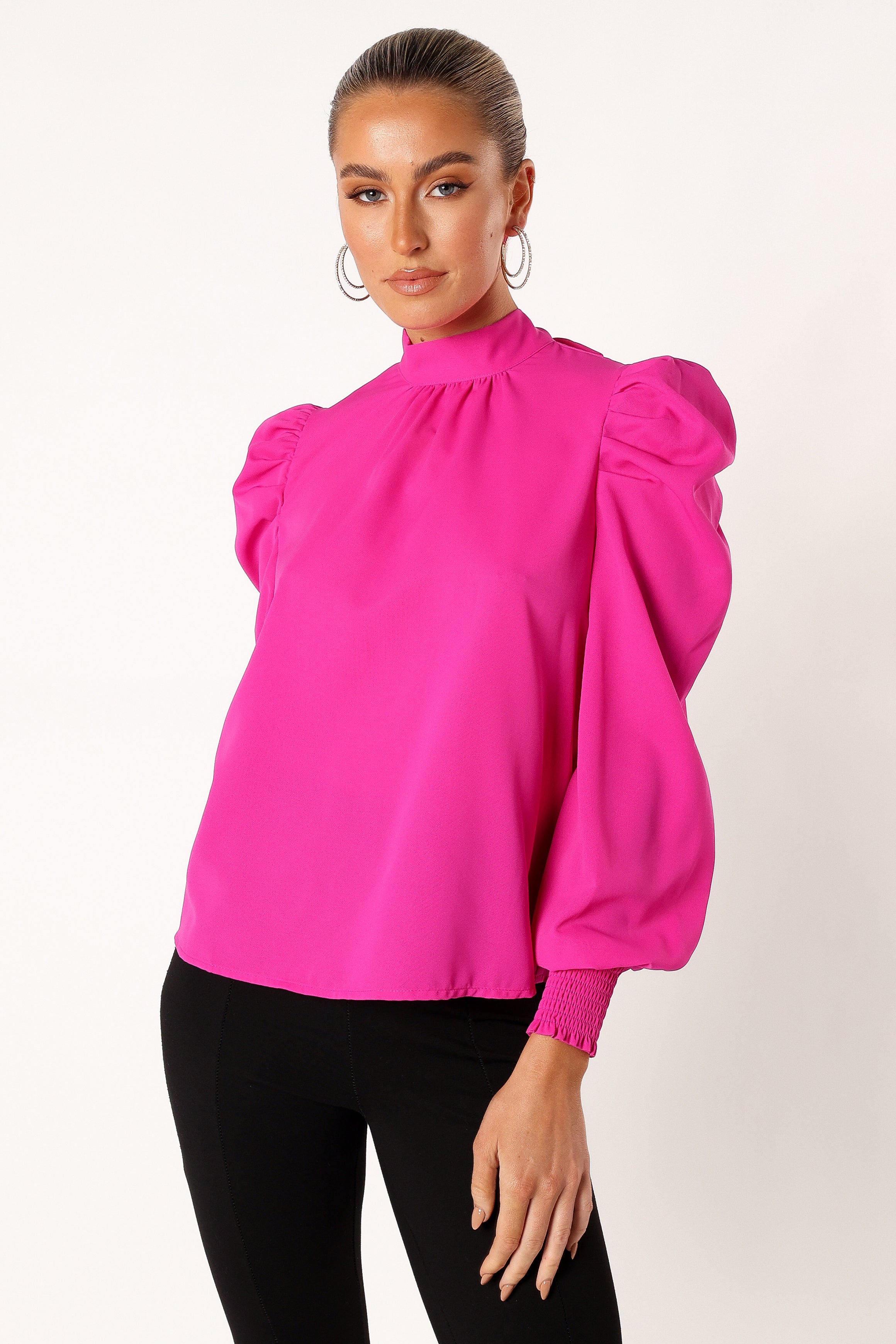 Jenny Puff Sleeve Blouse for Women - Elegant Magenta Top with Flowy Sleeves | Perfect for Office Wear, Date Nights & Special Occasions