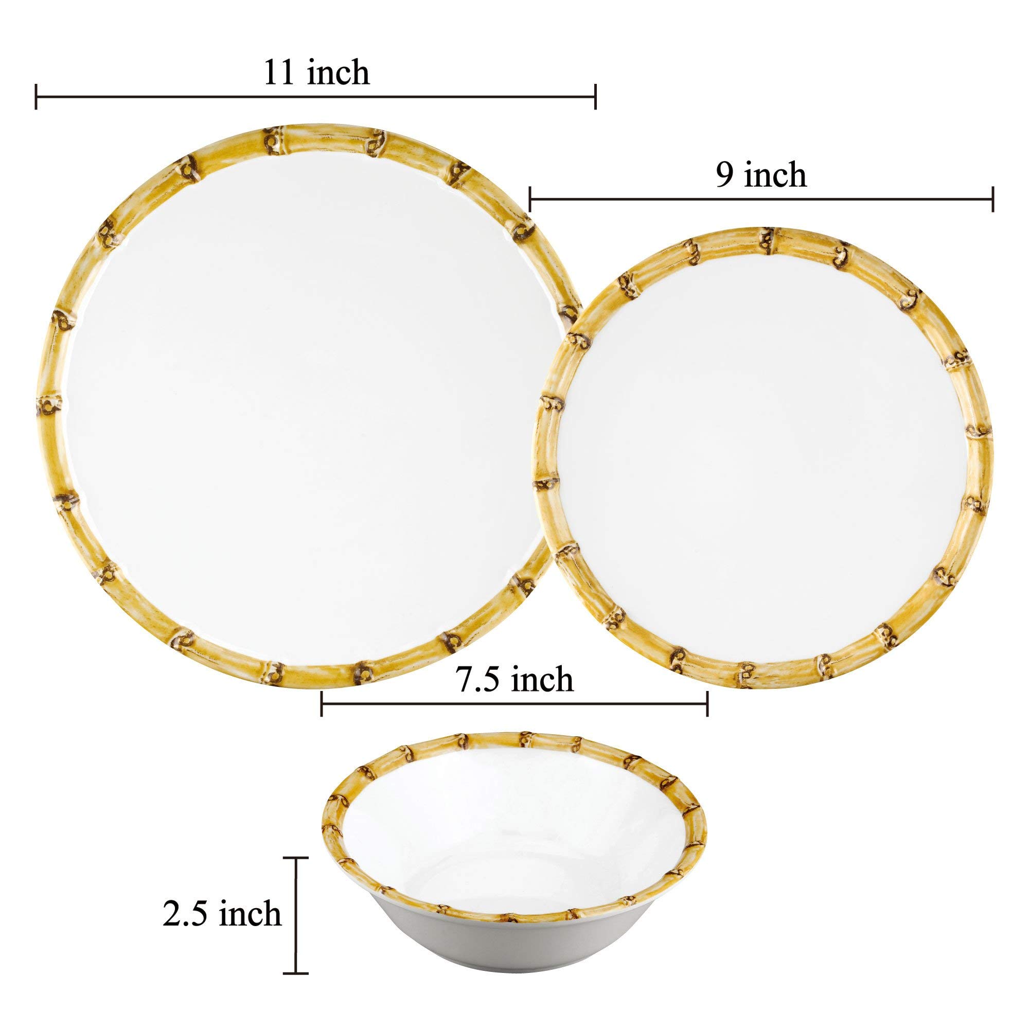 Supreme Housewares 12-Piece Bamboo Melamine Dinnerware Set - 4 Dinner Plates, 4 Salad Plates & 4 Bowls for Family Dining - Durable & Lightweight Dish Set for Indoor/Outdoor Use, Camping, Picnics & Everyday Meals