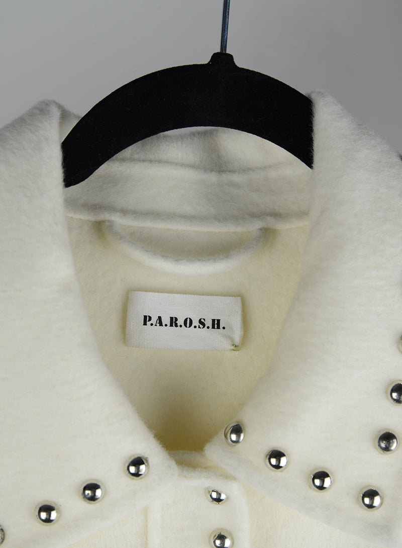 P.A.R.O.S.H. Cream Studded Jacket Size 42 - Stylish Outerwear for Women's Casual & Evening Wear
