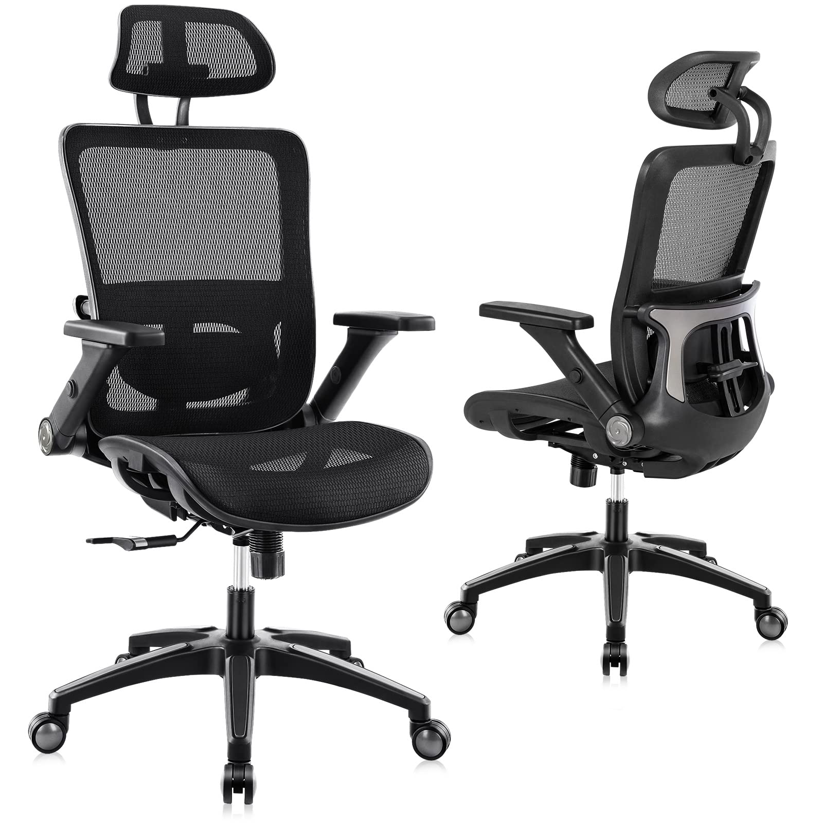 Ergonomic Mesh Office Chair with High Back, 3D Adjustable Armrests, Lumbar Support & Headrest - Black - Perfect for Home Office, Gaming & Computer Workstations