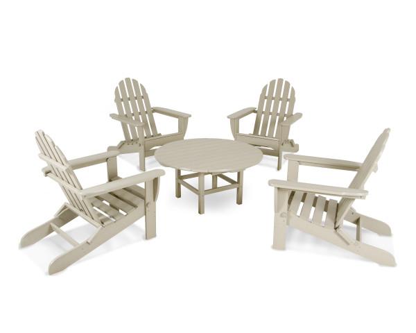 Polywood Classic Folding Adirondack 5-Piece Outdoor Patio Furniture Set - Durable Recycled Plastic Chairs for Garden, Poolside & Backyard Relaxation