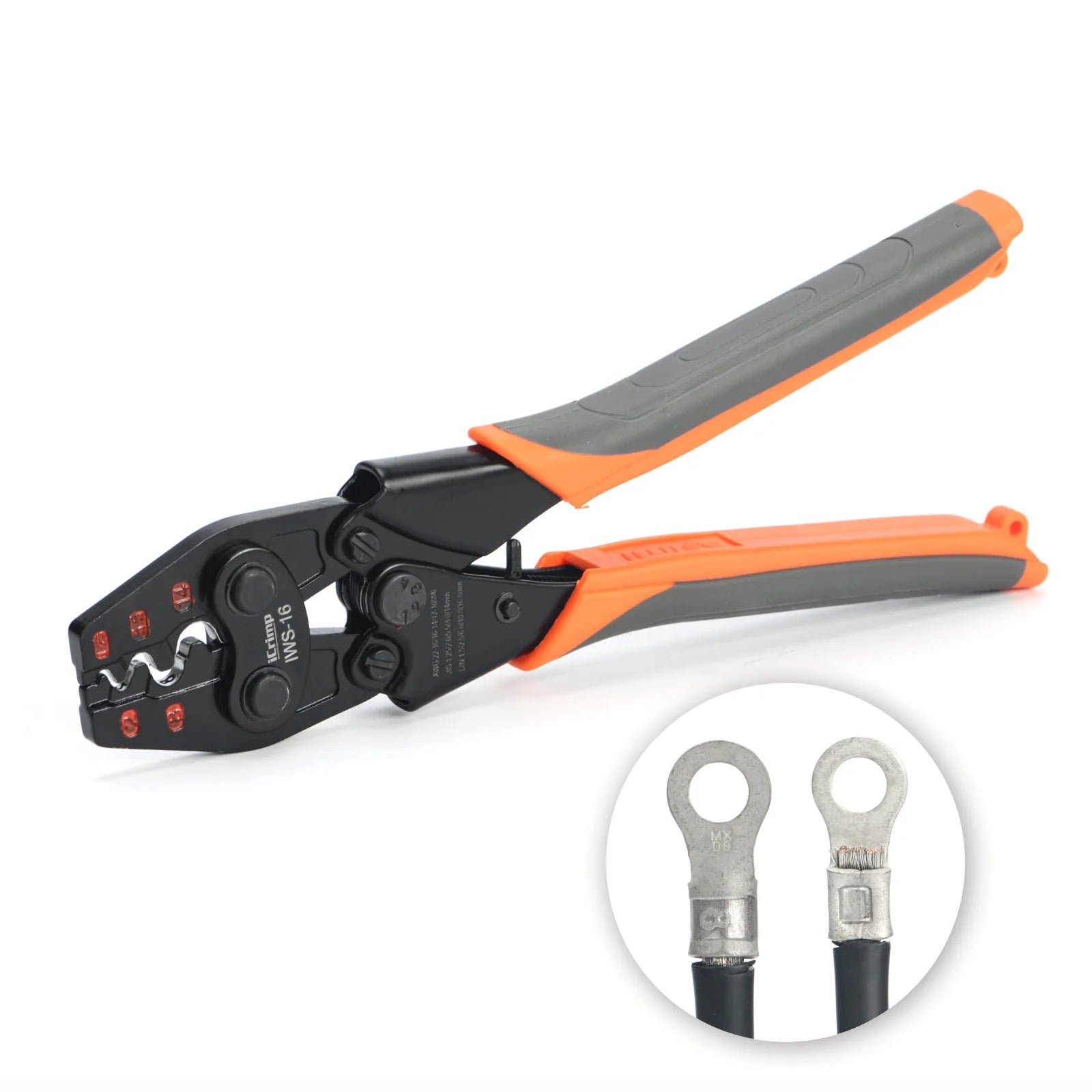 IWS 16 Non-Insulated Terminal Crimping Tool - Ratchet Wire Crimper for AWG22-6 Copper Butt Connectors & Splice Wires | Professional Electrical Tool for Automotive, Marine & Home Wiring Projects