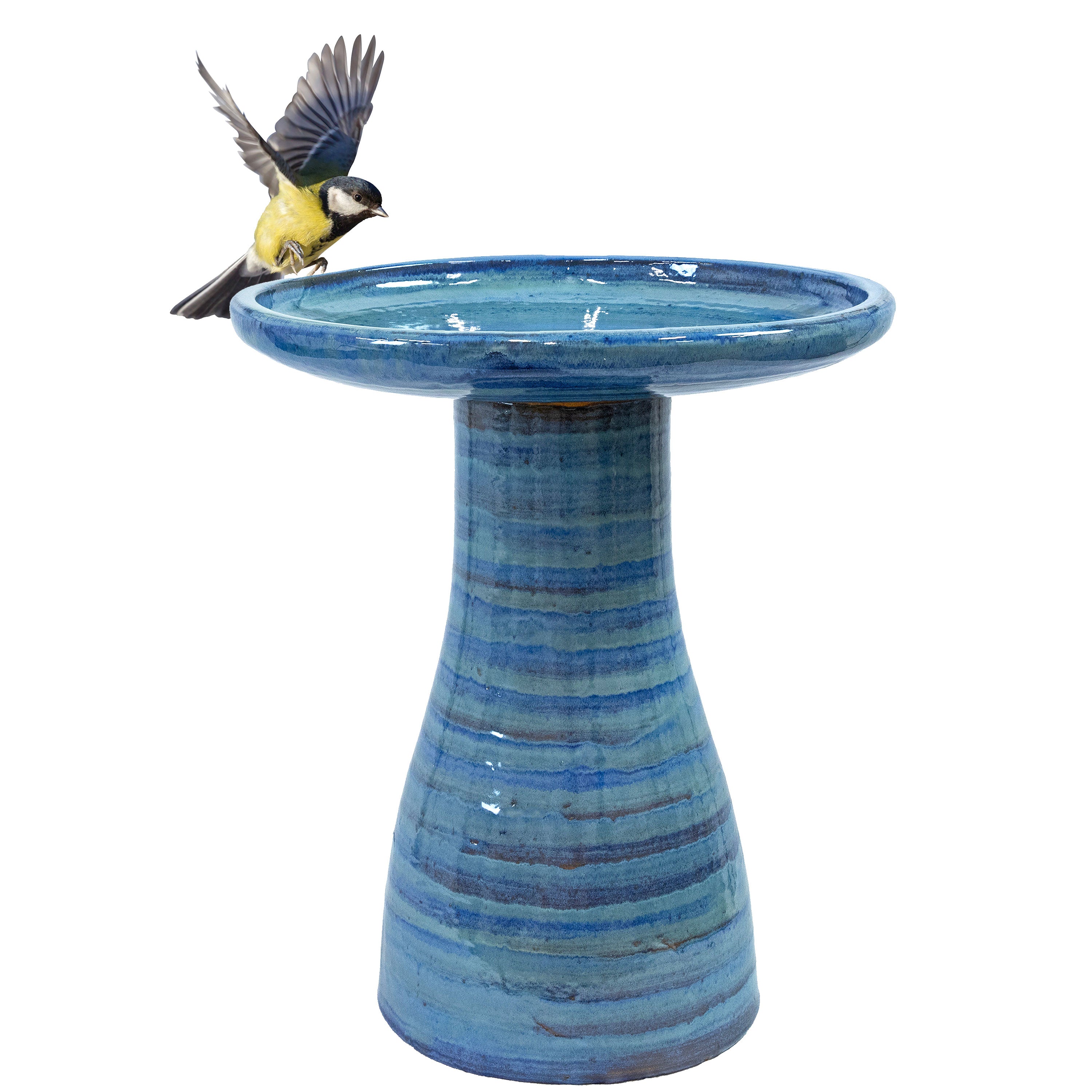 Sunnydaze 18 Inch Glazed Ceramic Outdoor Bird Bath - Garden Decor for Attracting Birds & Enhancing Outdoor Spaces