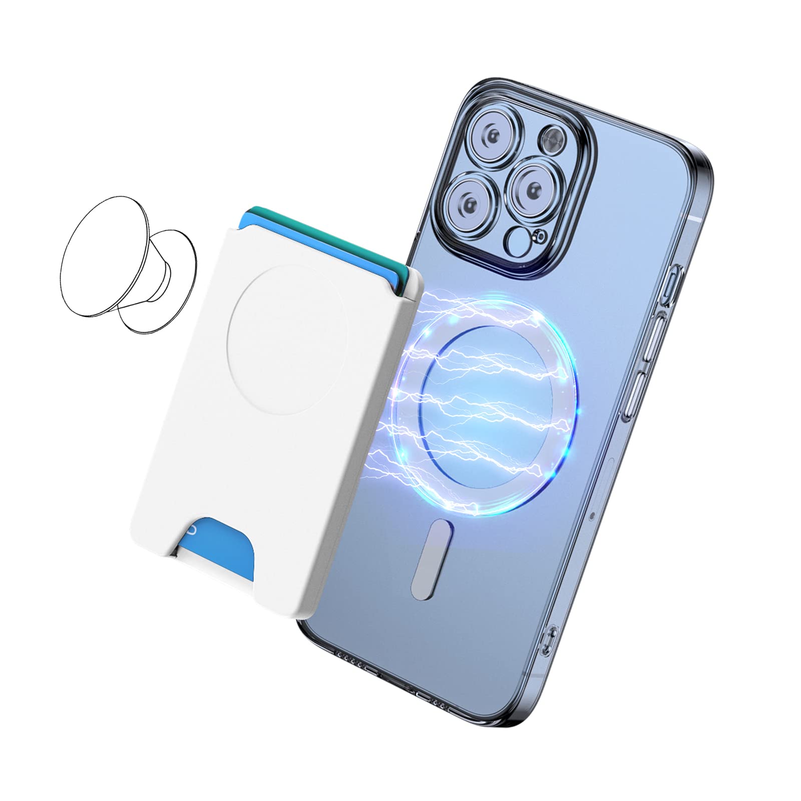 Magnetic Wallet for iPhone 16 15 14 13 12 Series - AUROX Magsafe Compatible Card Holder with Strong Magnets, Works with PopSocket Phone Grips (White) - Perfect for Everyday Carry, Travel & Secure Card Storage