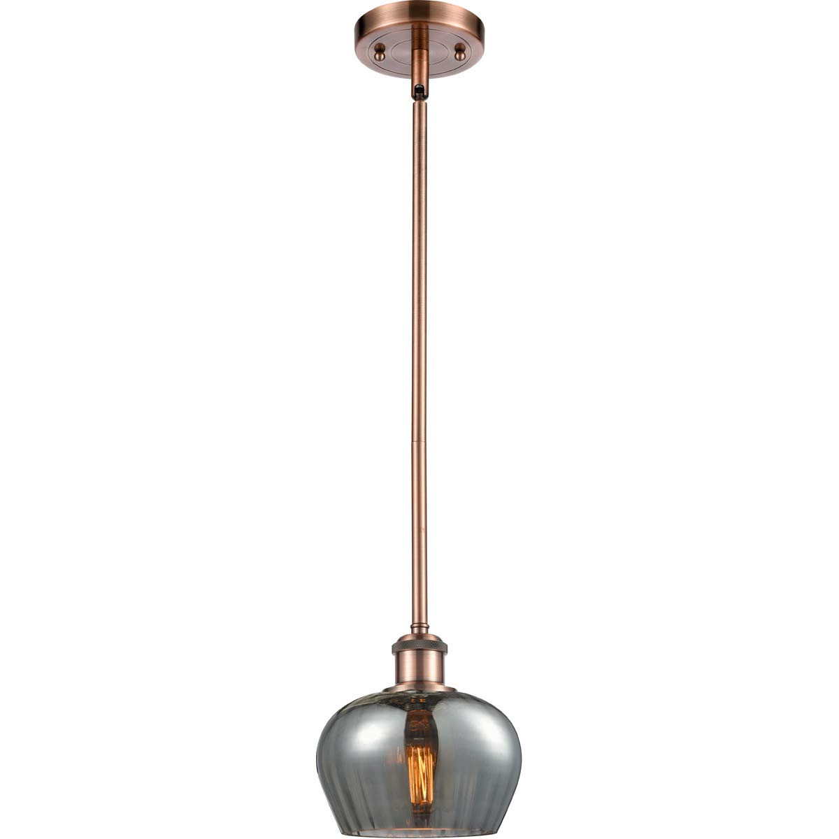 Vintage Antique Copper Tone Pendant Light - 7 Inch Wide Steel & Cast Brass with Glass Shade - Medium Base LED Single Light Fixture for Dining Room, Kitchen Island or Bedroom Lighting