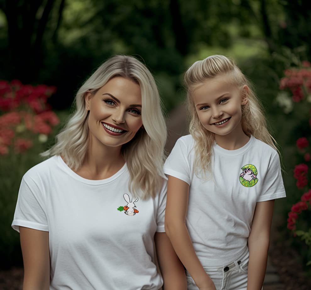 DIY Easter Shirt with Cute Bunny Rabbit Embroidered Iron On Patch - Perfect for Easter Crafts, Costume Decorations & Holiday Outfits