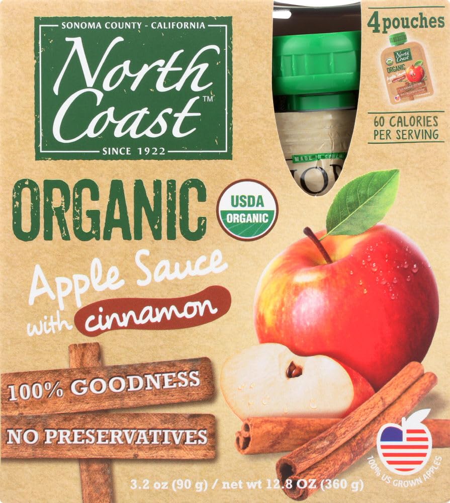 Organic Cinnamon Apple Sauce Pouch - 4 Pack | Healthy Snack for Kids & Adults | Perfect for Lunchboxes, Hiking & On-the-Go Nutrition