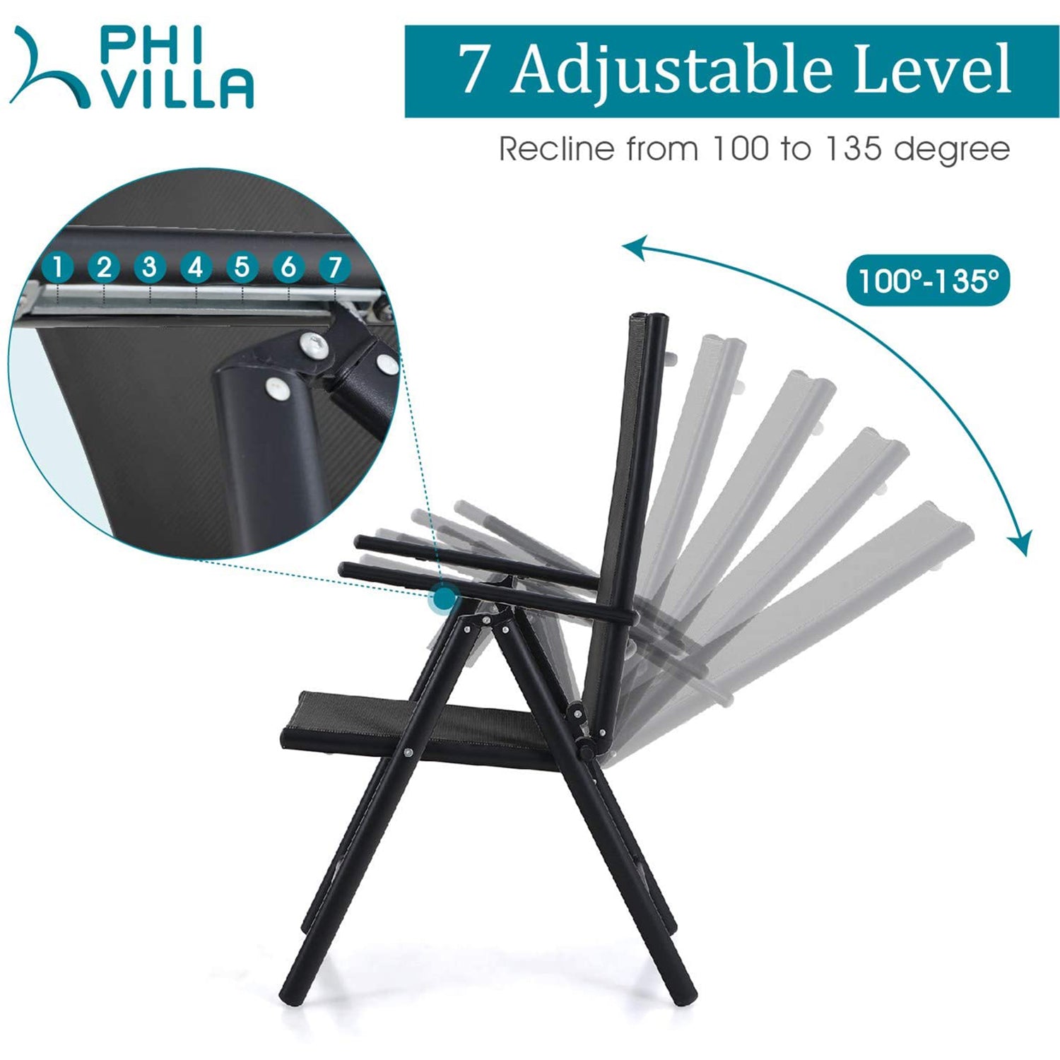 Sophia & William 5-Piece Extendable Patio Dining Set with Textilene Reclining Chairs - Outdoor Furniture for Backyard, Garden, Poolside & Deck - Weather-Resistant Dining Table & Lounge Chairs