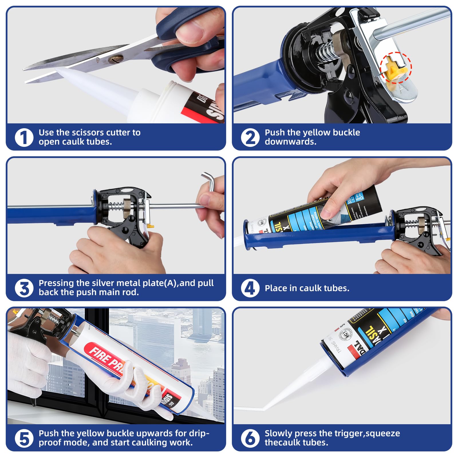 10:1 High Thrust Ratio Drip-Free Caulking Gun - Professional Sealant Gun for Silicone, Adhesive & Caulk Cartridges (10 oz, Blue) - Perfect for Home Repairs, Bathroom Sealing & DIY Projects