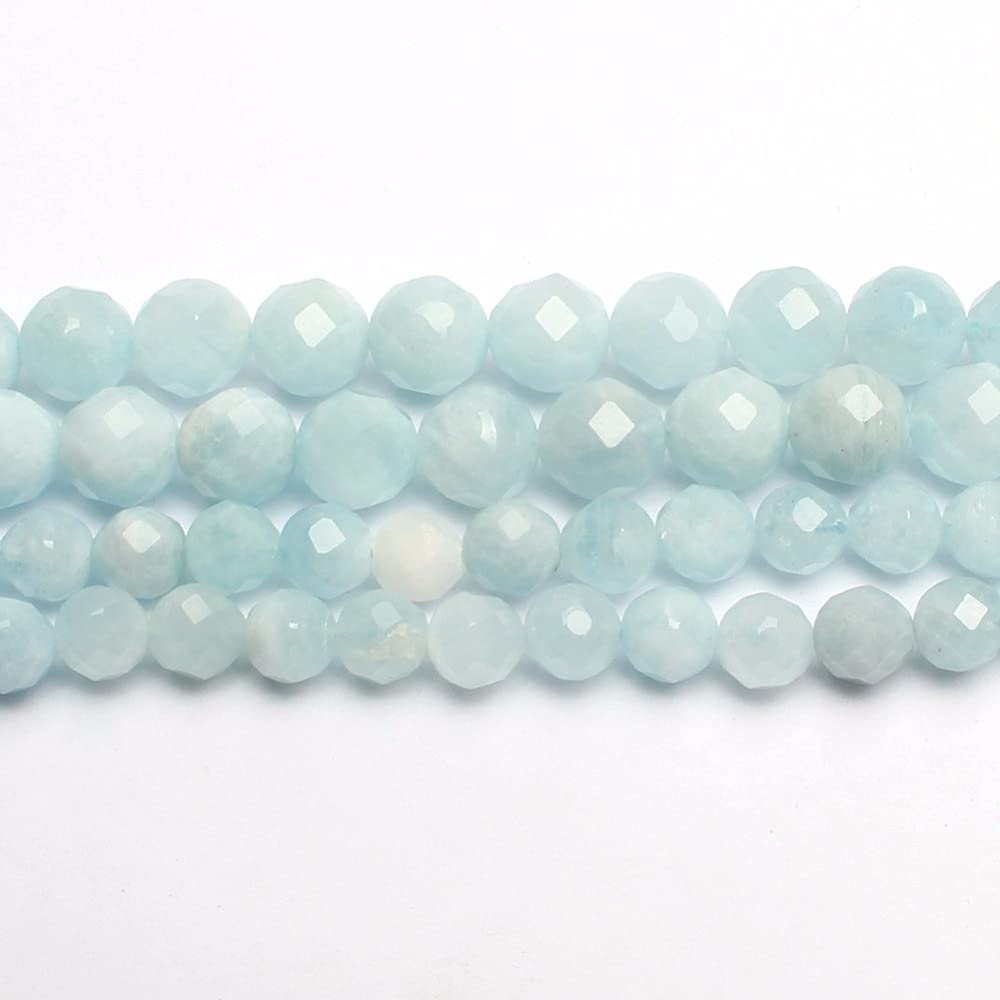 Natural Aquamarine Faceted Loose Beads for Jewelry Making - 15 Inch Strand (6mm, 61 Beads) - DIY Bracelet, Necklace & Jewelry Crafting - Perfect for Boho, Wedding & Handmade Jewelry Designs