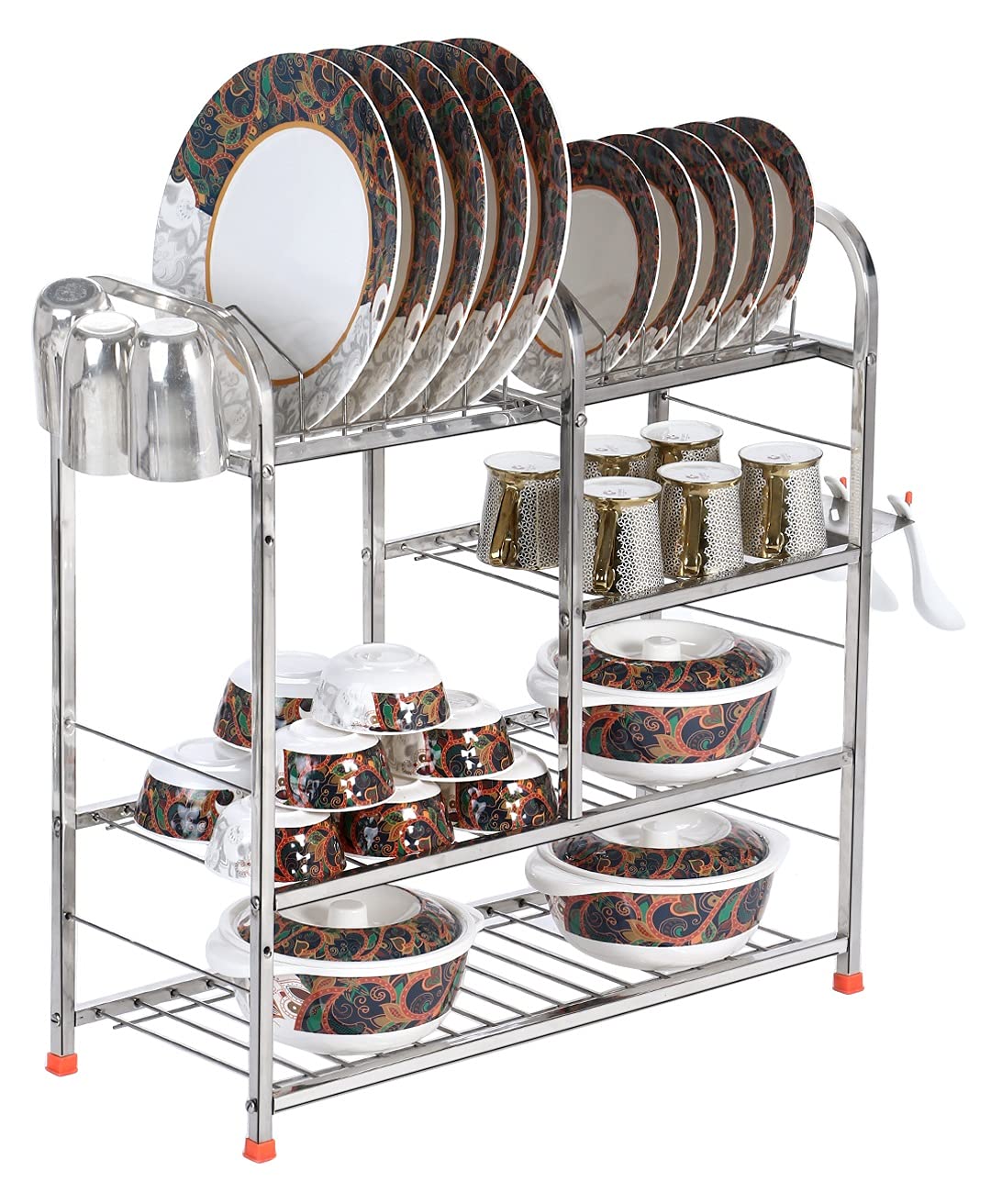 IronTech Stainless Steel Wall Mount Dish Rack - 24x24 Inch Kitchen Storage Organizer with Plate & Cutlery Holder - Space Saving Utensil Rack for Small Kitchens, Apartments & RVs