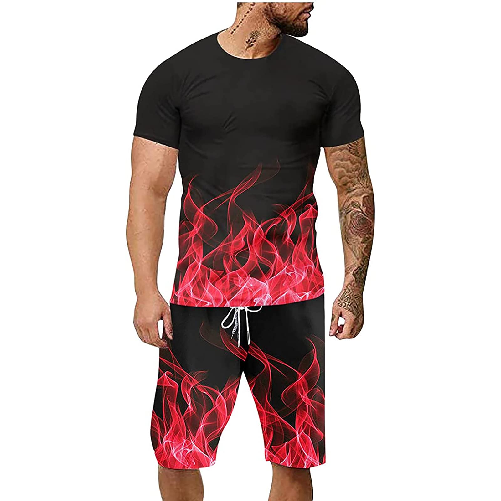 Men's 2 Piece Tracksuit Set - Casual Short Sleeve Sweatshirt & Beach Shorts | Summer Outfit for Gym, Travel & Streetwear Fashion 2023