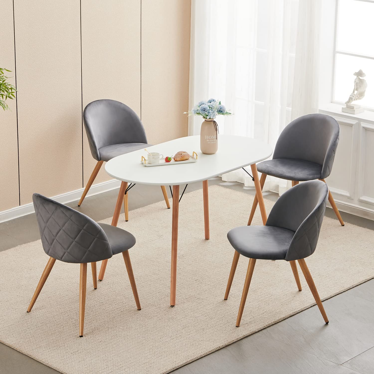 FurnitureR Velvet Dining Chairs Set of 2 - Modern Mid Century Kitchen & Living Room Accent Chairs with Metal Legs, Grey - Perfect for Dining Rooms, Breakfast Nooks & Home Decor (2PCS)