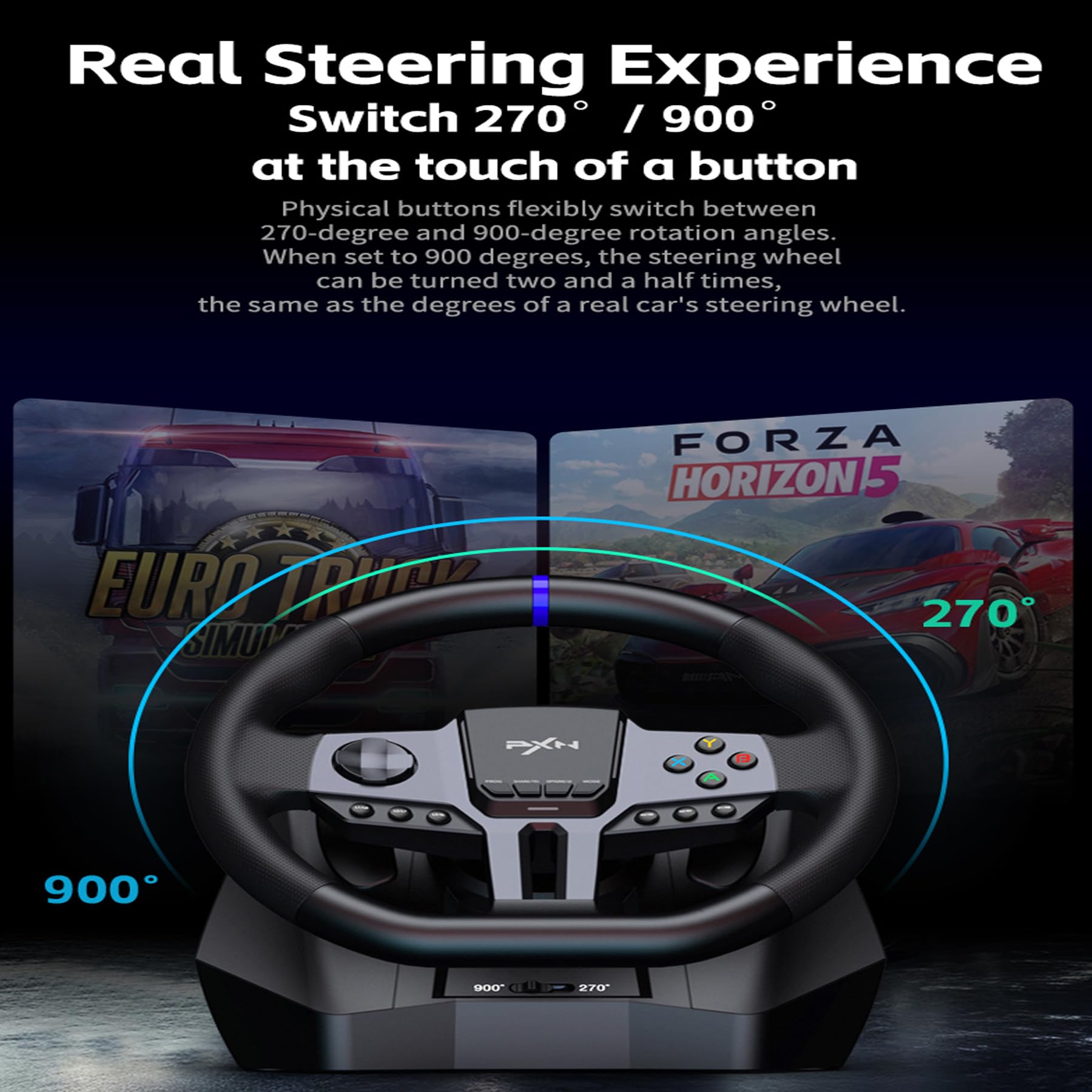 PXN V9 Gen 2 Racing Wheel with Pedals & Shifter - 270/900 Degree Rotation, Magnetic Encoder Steering Wheel for PC, PS4, Xbox One, Xbox Series X|S - Perfect for Sim Racing, Gaming & Drifting