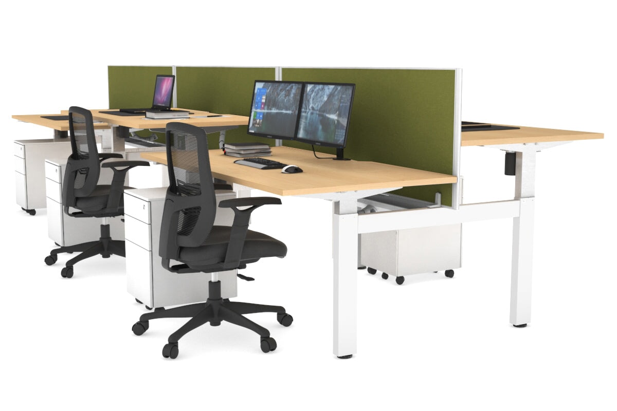 Adjustable 6-Person H Bench Workstation - White Frame [1200L x 800W with Cable Management] - Perfect for Office, Coworking Spaces & Collaborative Work Environments