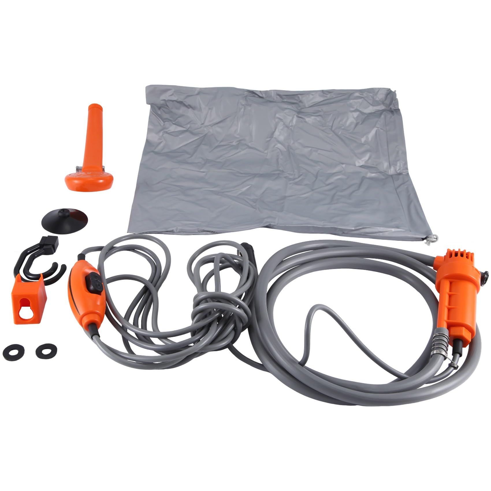 12V Portable Car Shower Kit - Universal Car Washing Machine with High Pressure Pump & Hose - Perfect for RV, Camping, and Outdoor Vehicle Cleaning (Orange)