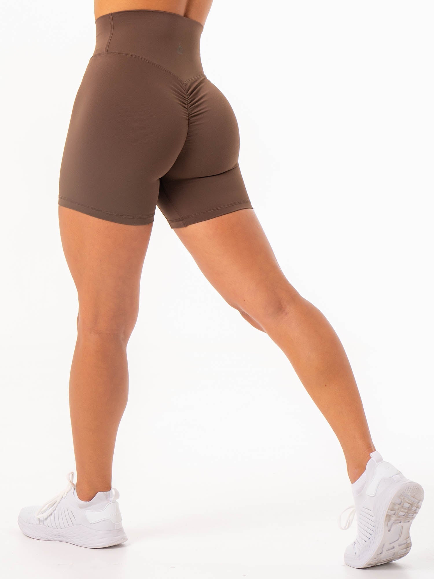 High Waisted Scrunch Butt Lifting Shorts for Women - Chocolate Brown - Comfortable Workout & Lounge Shorts for Yoga, Running, and Casual Wear