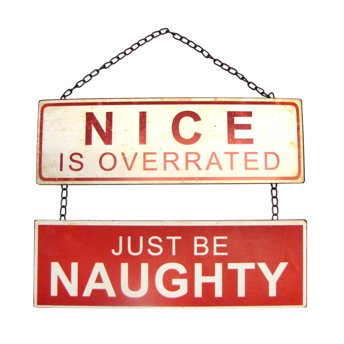 Funny Naughty Nice Metal 2-Piece Wall Sign - Vintage Rustic Christmas Home Decor for Holiday & Year-Round Display - Perfect for Living Room, Bedroom, or Office