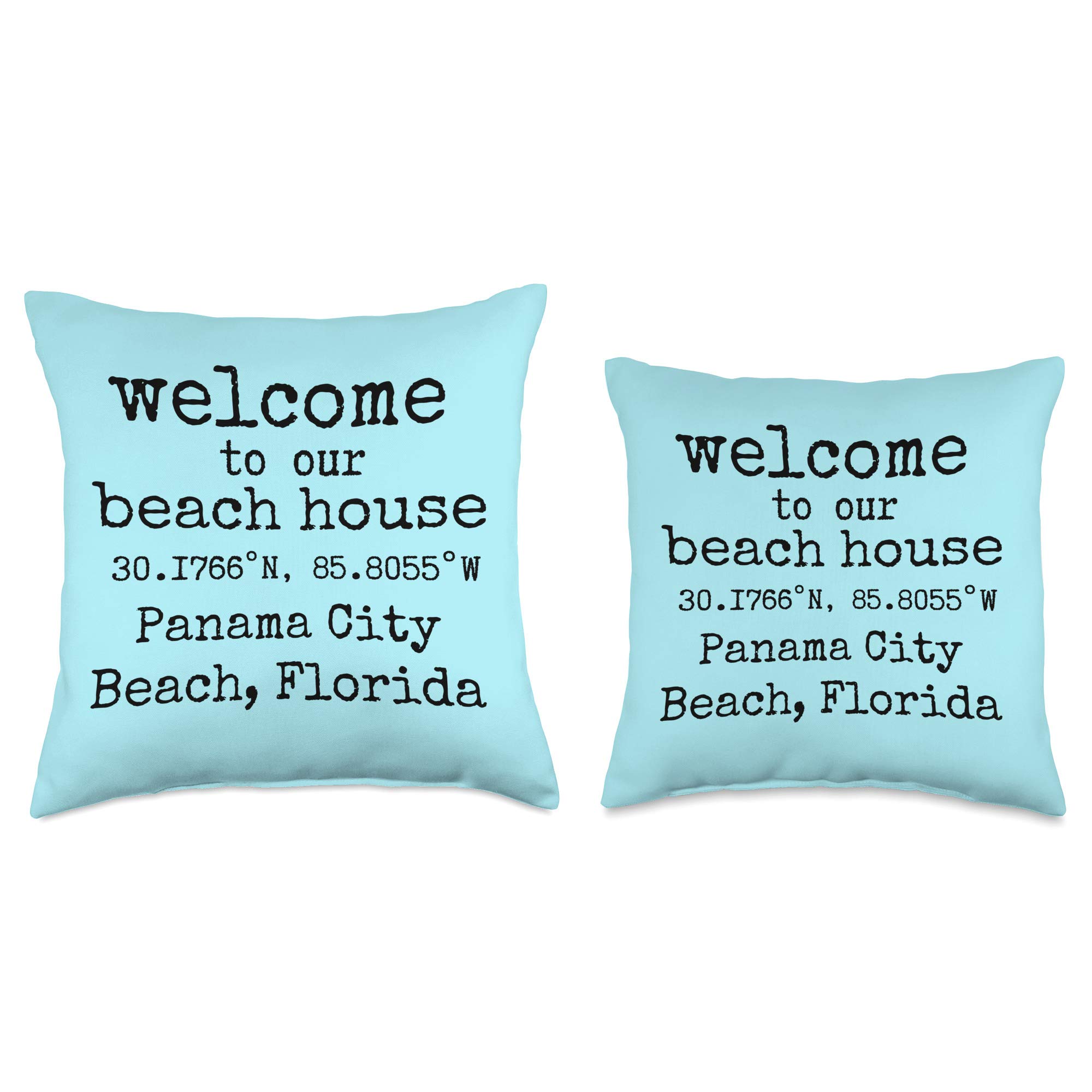 Welcome To Our Beach House Panama City Florida Throw Pillow - Coastal Decor for Living Room, Bedroom & Porch