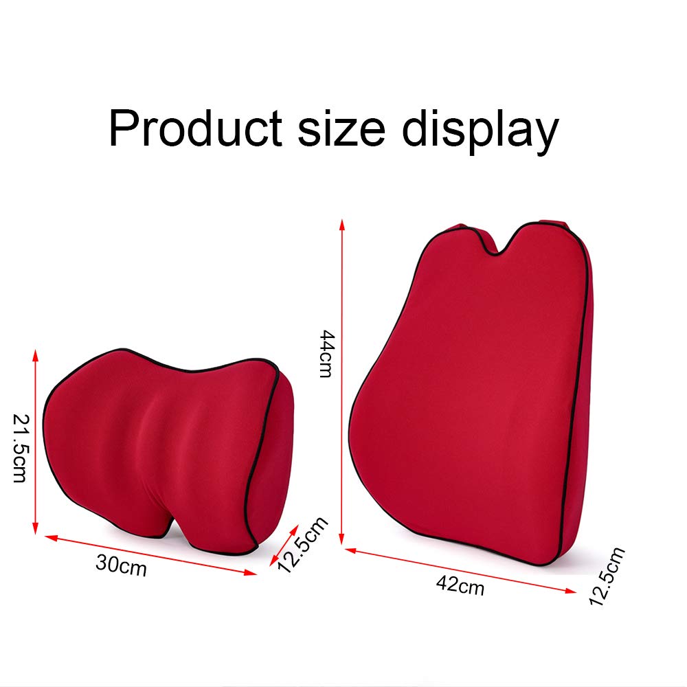 Memory Foam Car Lumbar Support & Neck Pillow Set - Ergonomic Back Pain Relief Cushion for Mazda CX-3/CX-5/MX-5/M2/M3/Axela/M6/Atenza/CX-7/M5/CX-9 - Red (1PC) - Perfect for Long Drives & Road Trips